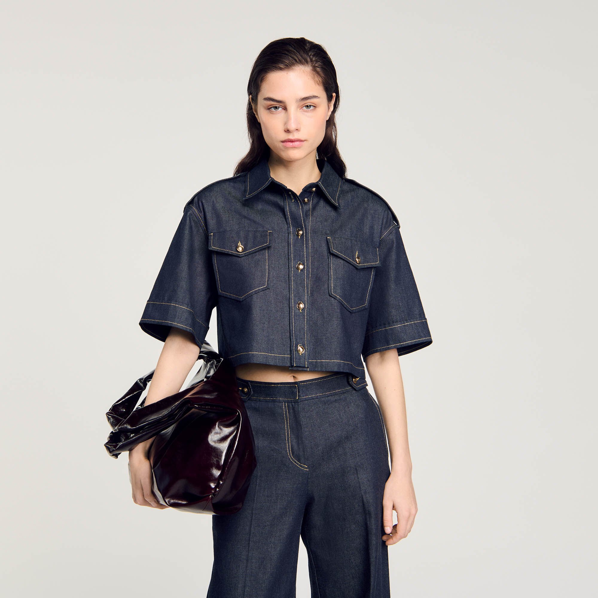 Large shiny leather bag