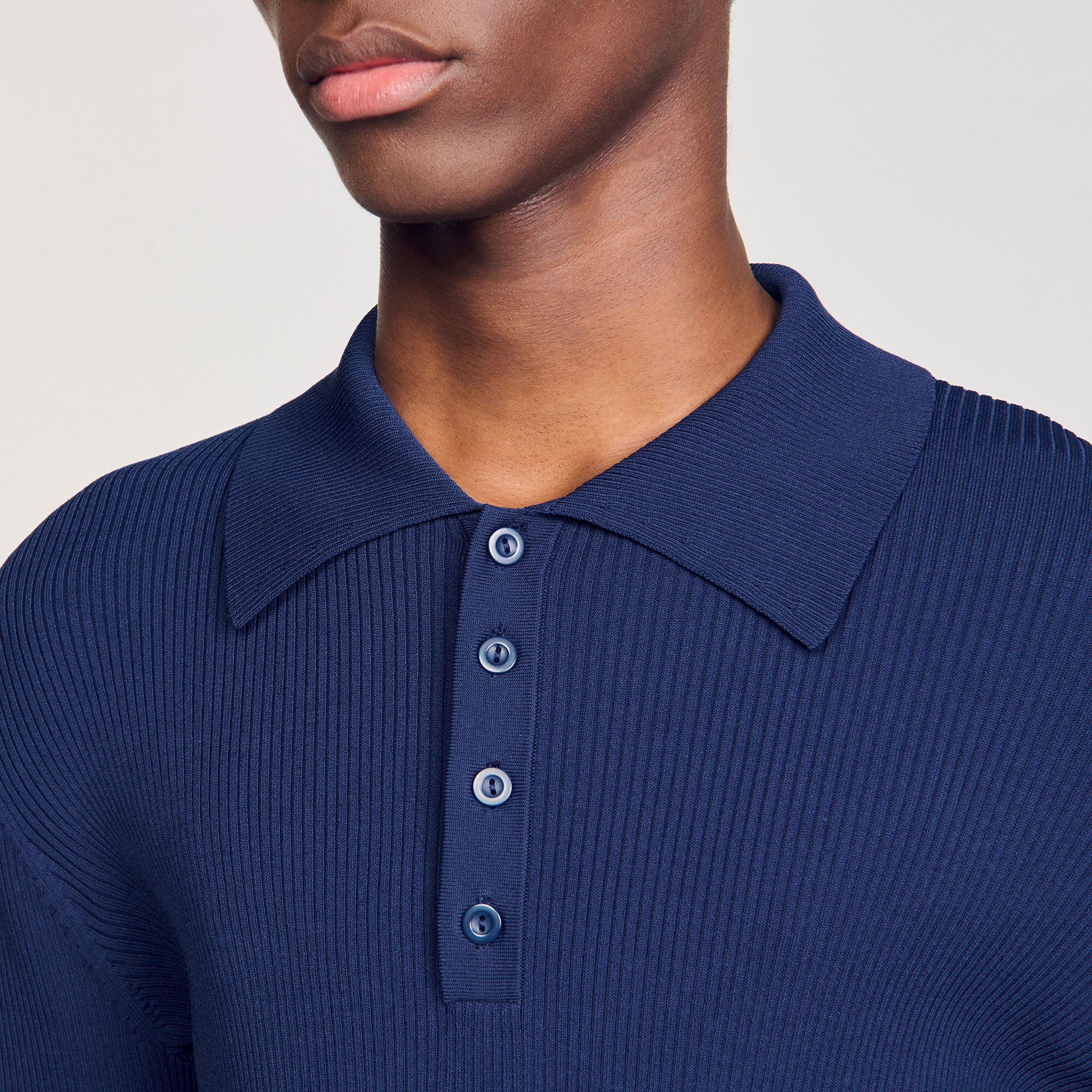 Rib knit polo shirt