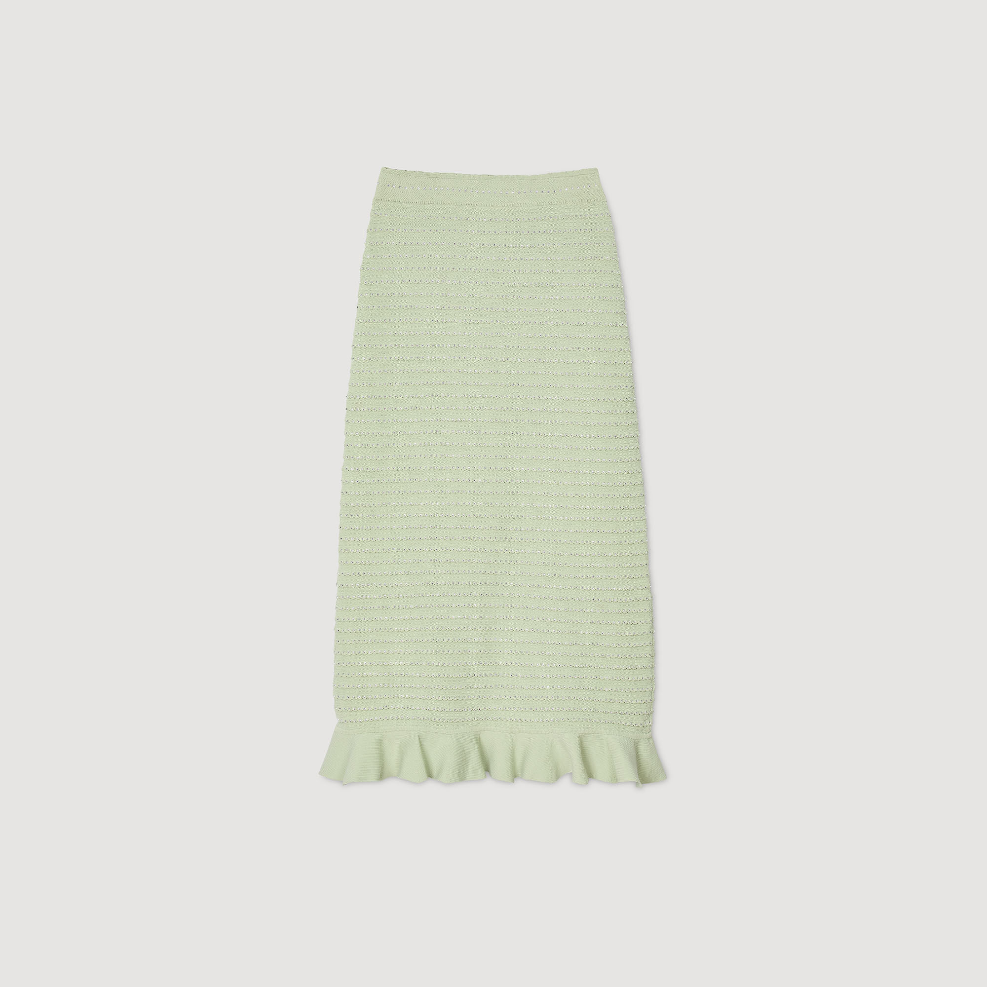 Rhinestone knit maxi skirt green For Women | Sandro Paris