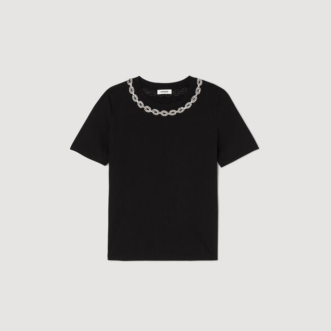 Organic cotton jewelled collar T-shirt