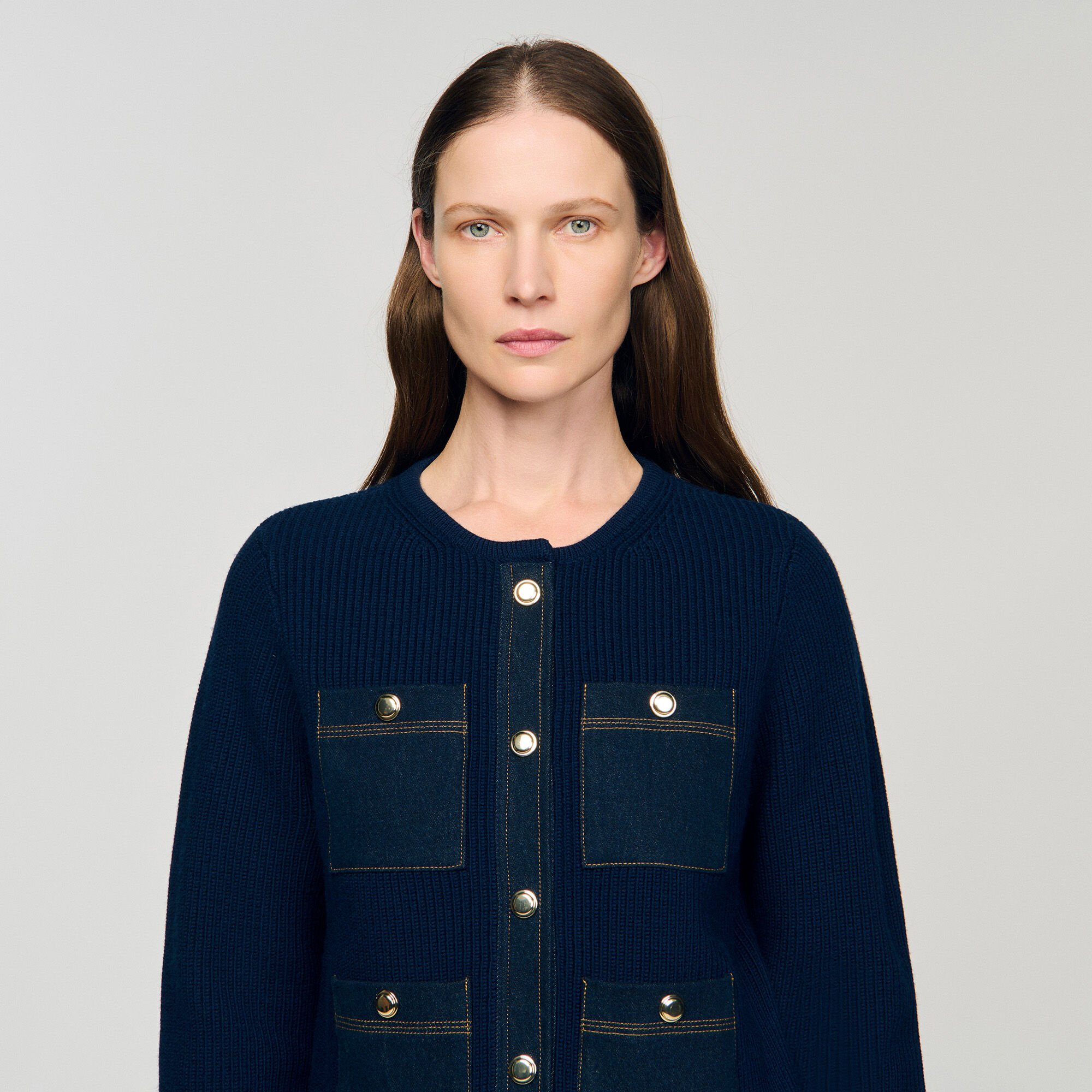 Cardigan with denim details