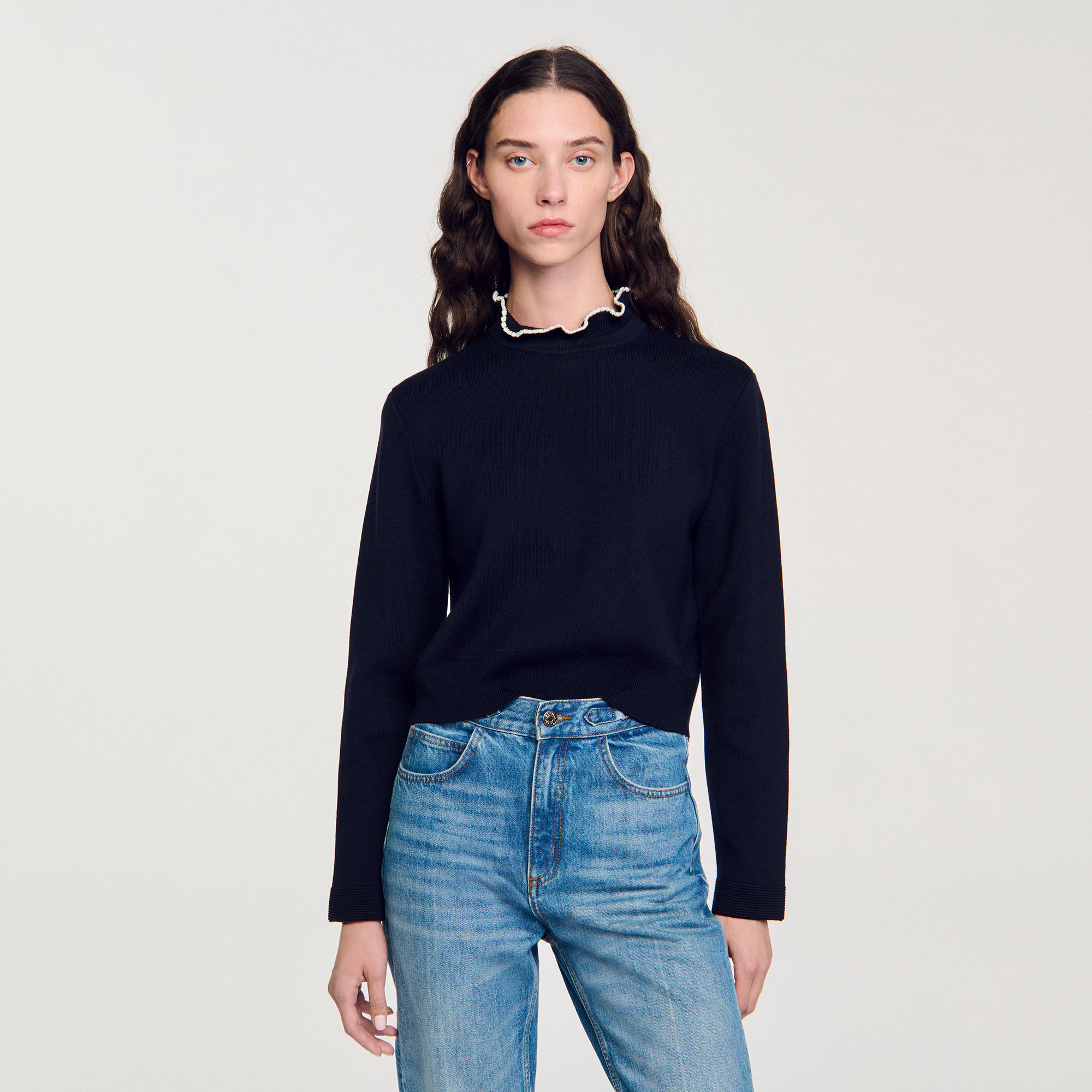 全信頼を寄せる Ruffled-Neck Sweater Paris Sandro | Women For blue ニット/セーター