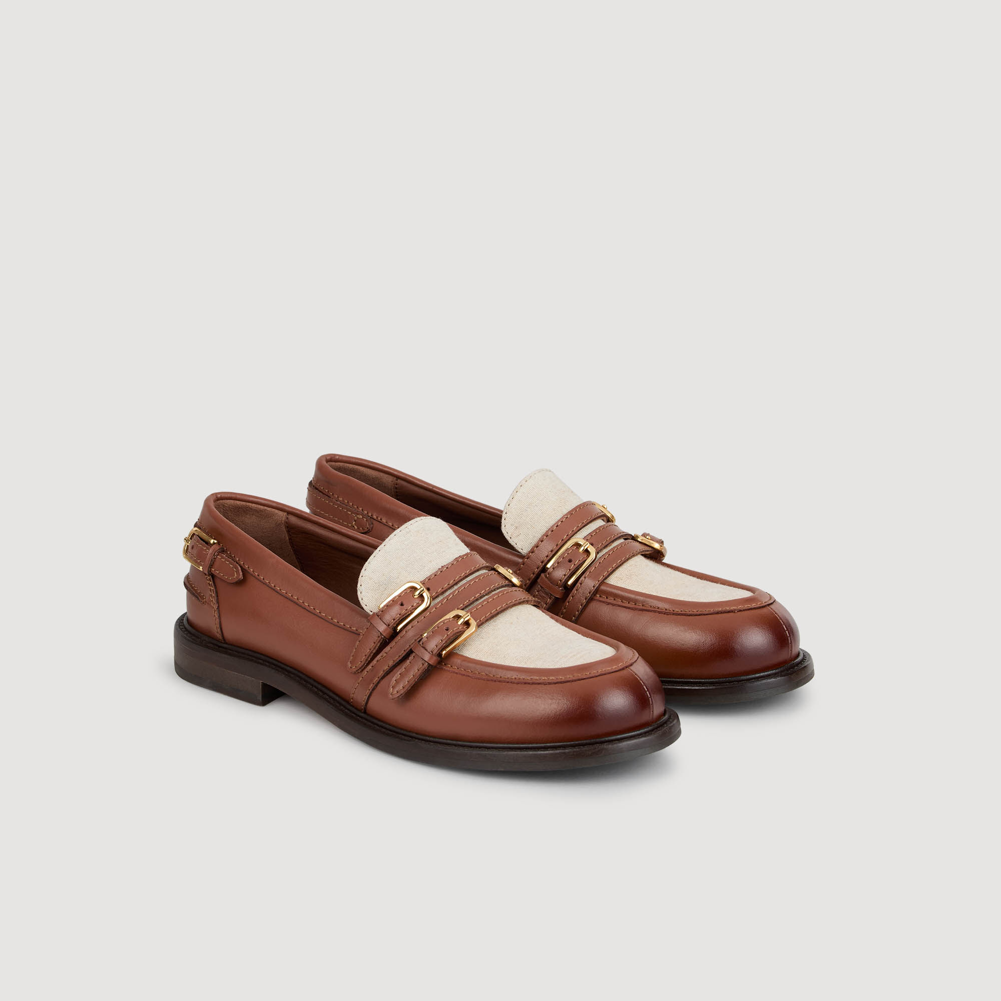 Contrasting leather loafers brown For Women | Sandro Paris
