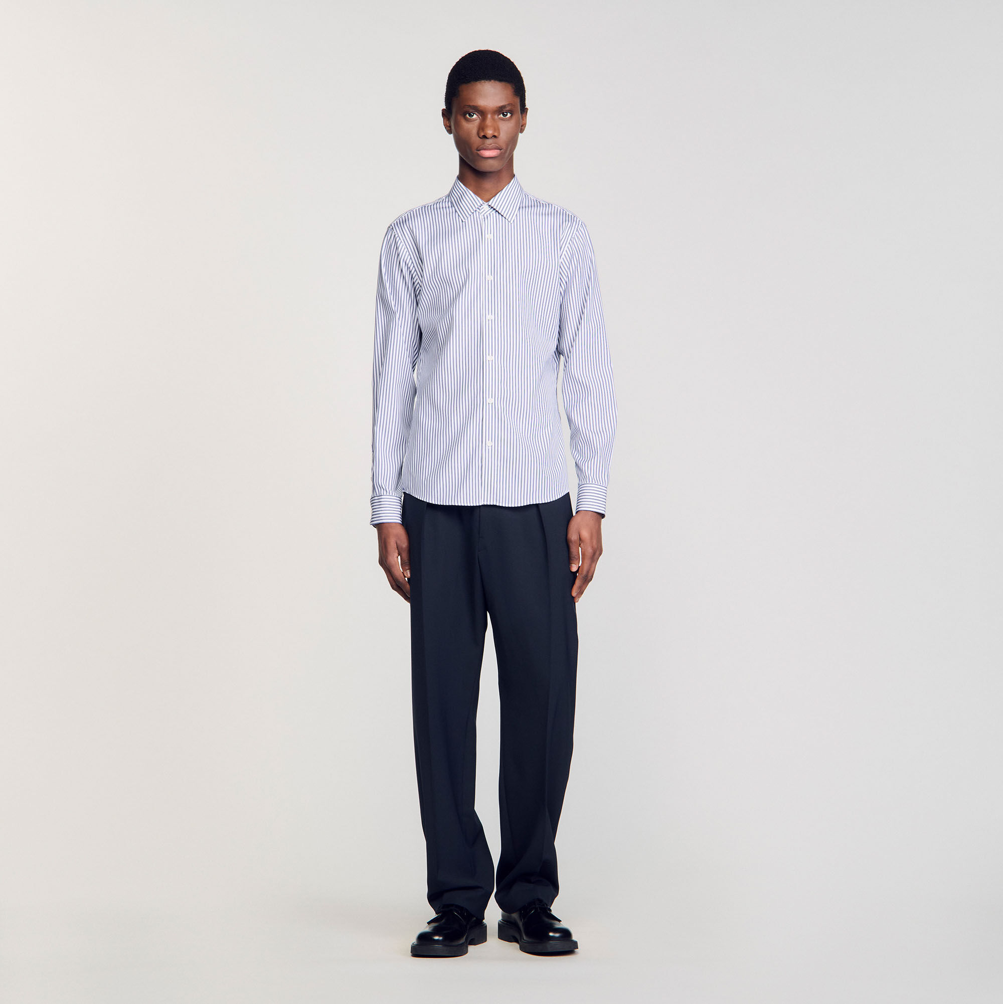 ★パリ発 sandro★ ビジュー スパンコール トップス Tシャツ 紺 Striped shirt blue for Men | Sandro Paris