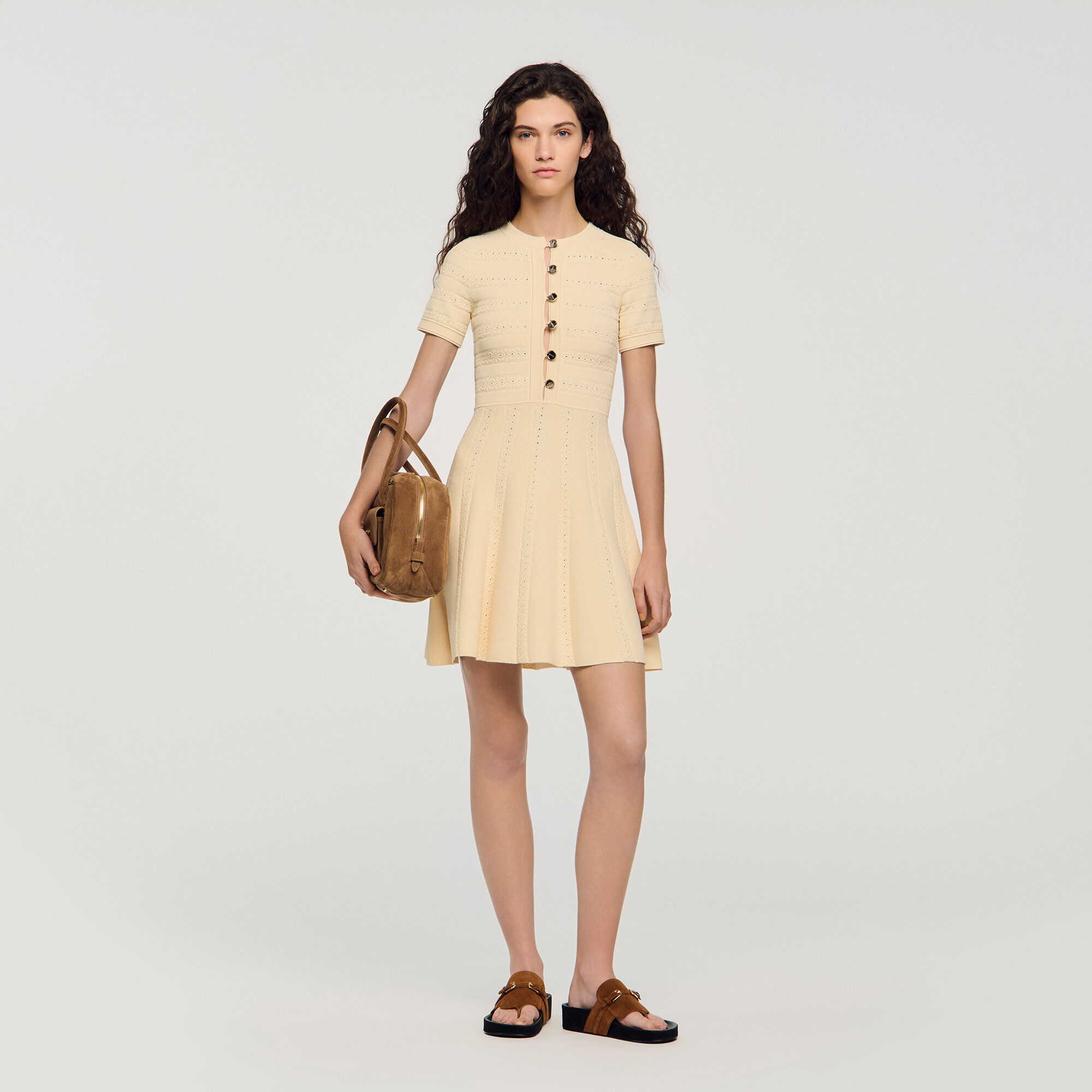 Floral print knit mini dress in Vanilla for Women | Sandro Paris