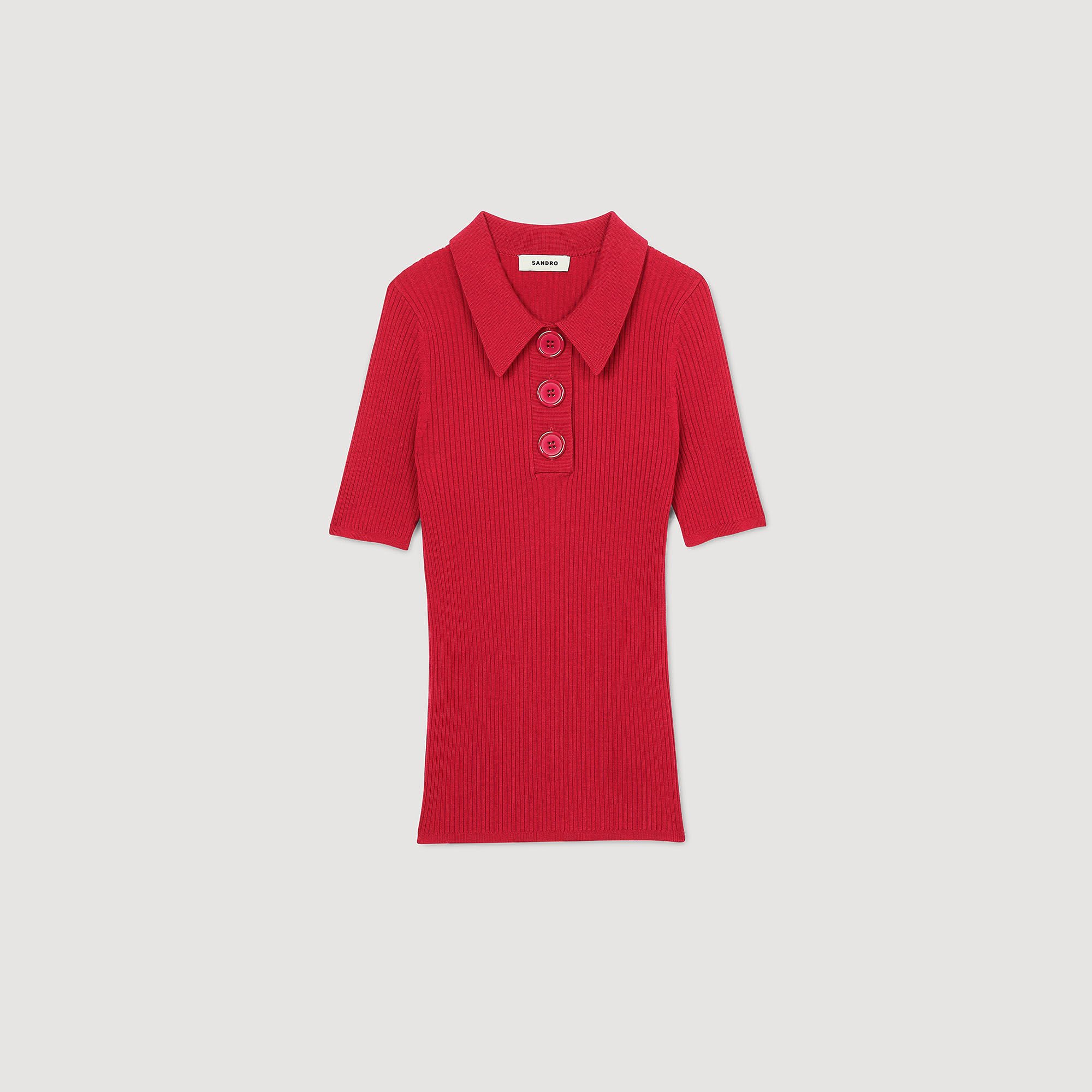 Rib knit polo shirt