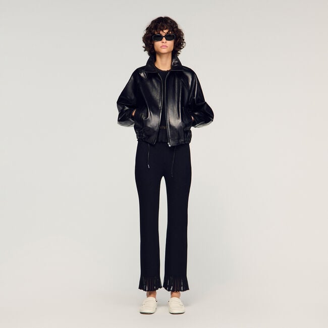 Ruffled knit trousers