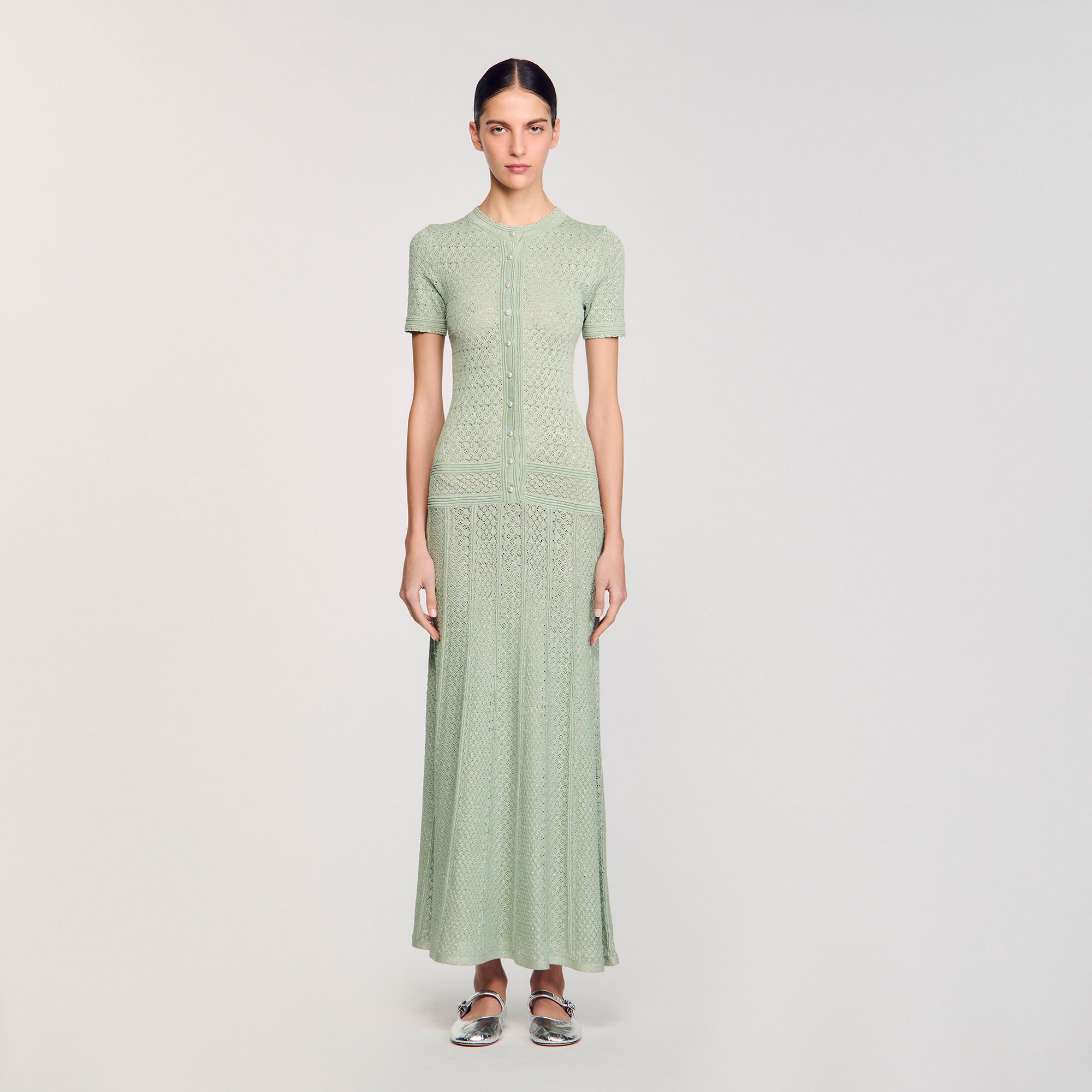 Sandro Paris 大人のカジュアル 長袖 ニット マキシ ワンピース Knit maxi dress green For Women | Sandro Paris