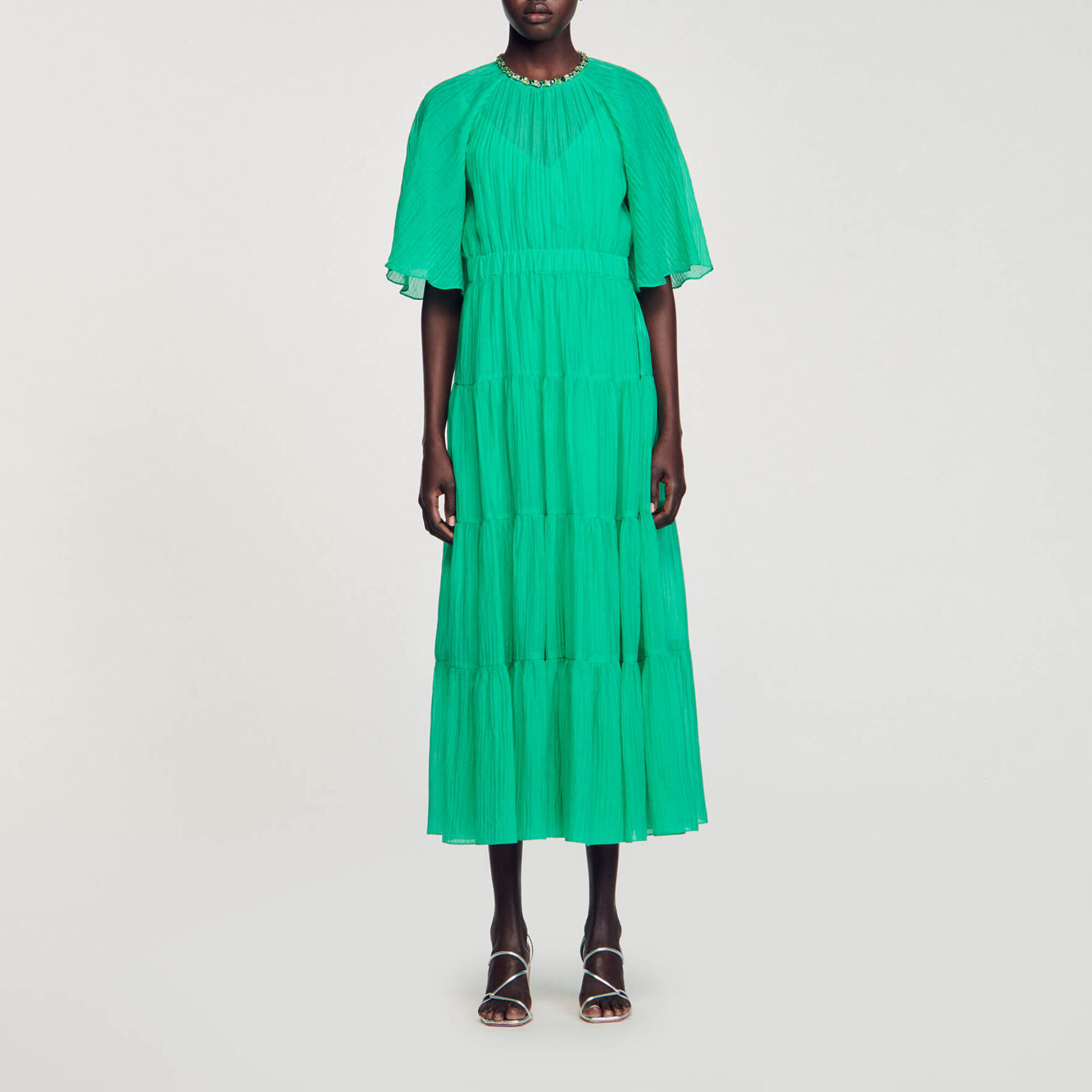 Midi Dress With Rhinestone Neck