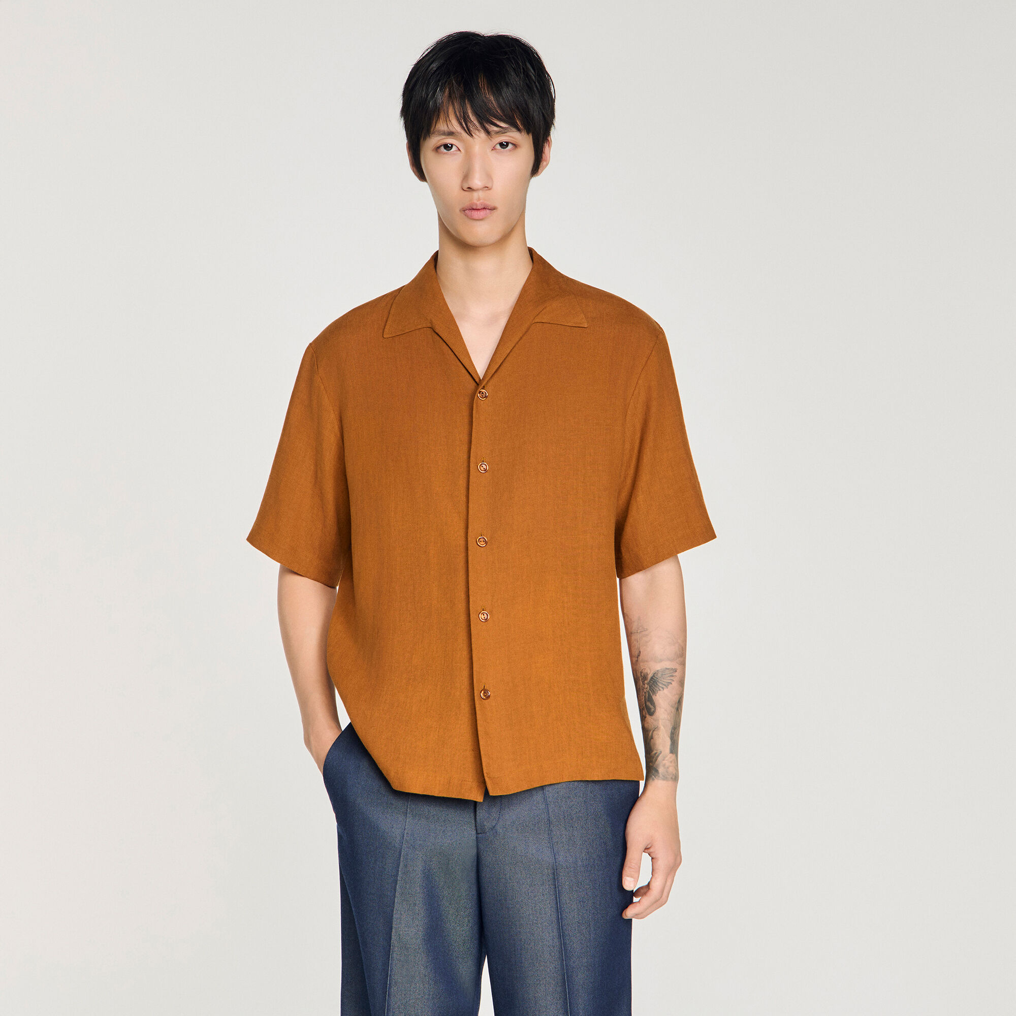 Linen shirt in WHISKY for Men | Sandro Paris