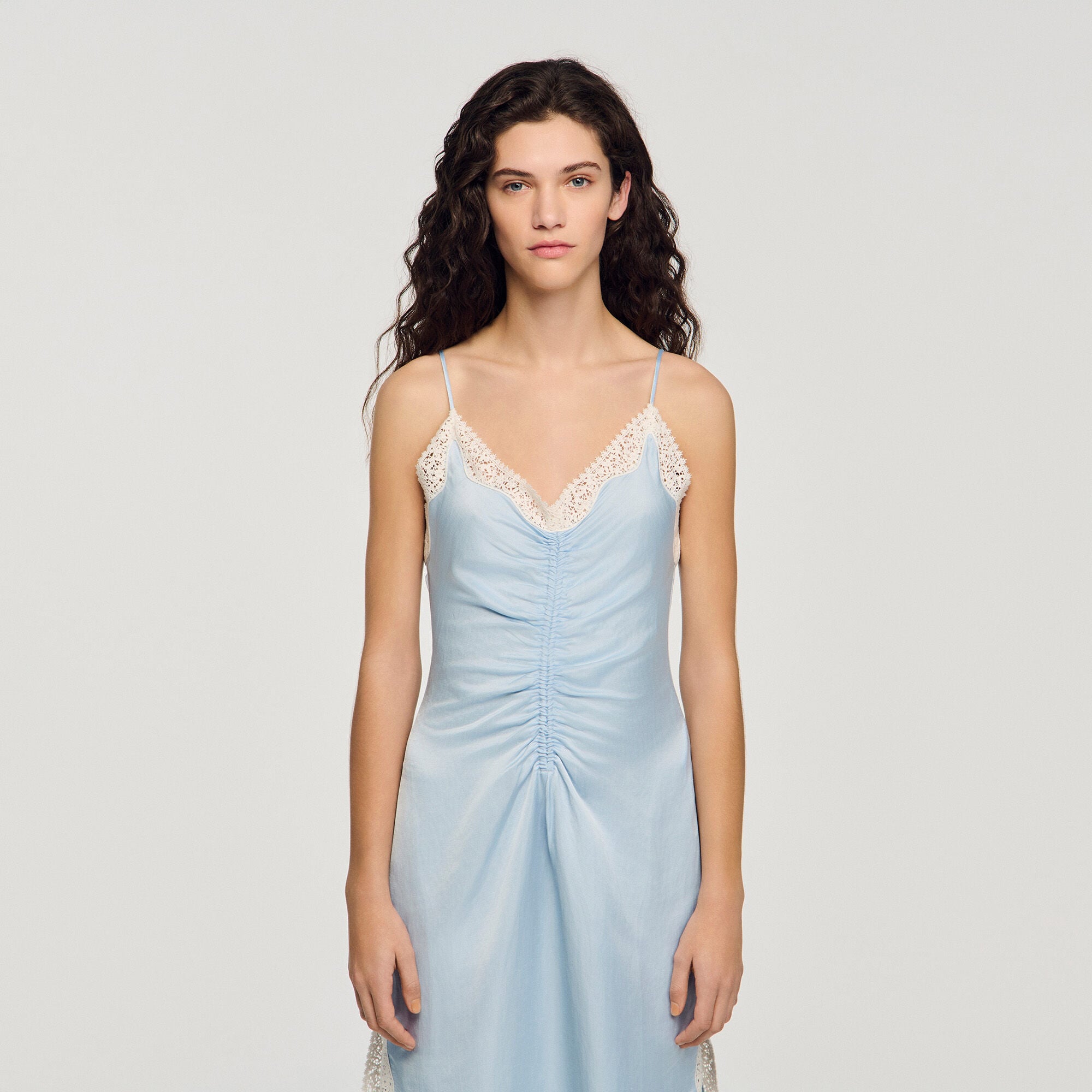 Satin-effect maxi dress with straps in Sky Blue for Women | Sandro