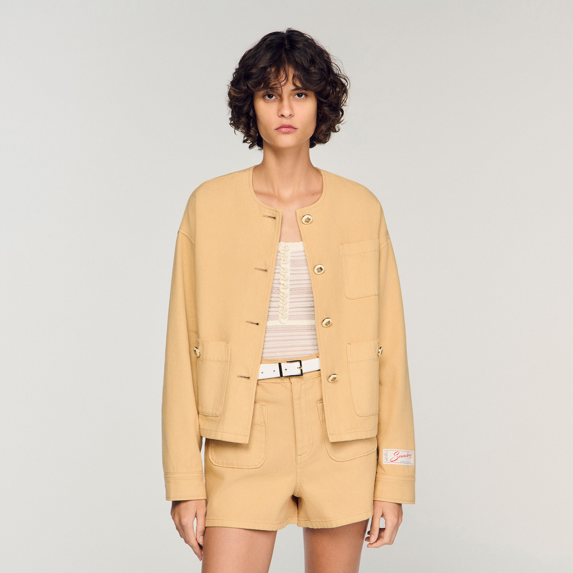 Denim jacket in Beige for Women | Sandro Paris Denim jacket in Beige for Women | Sandro Paris