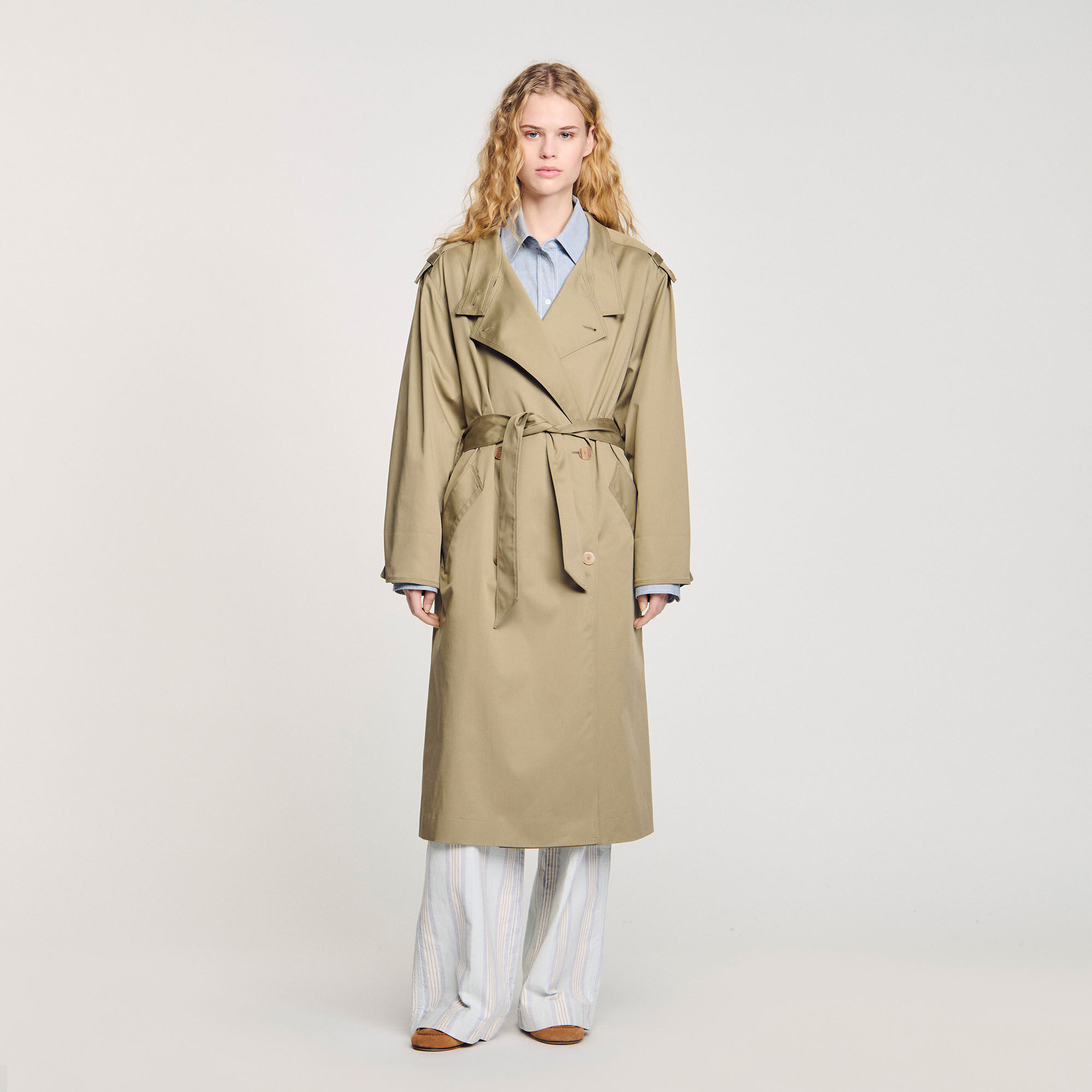 Belted trench coat green For Women | Sandro Paris