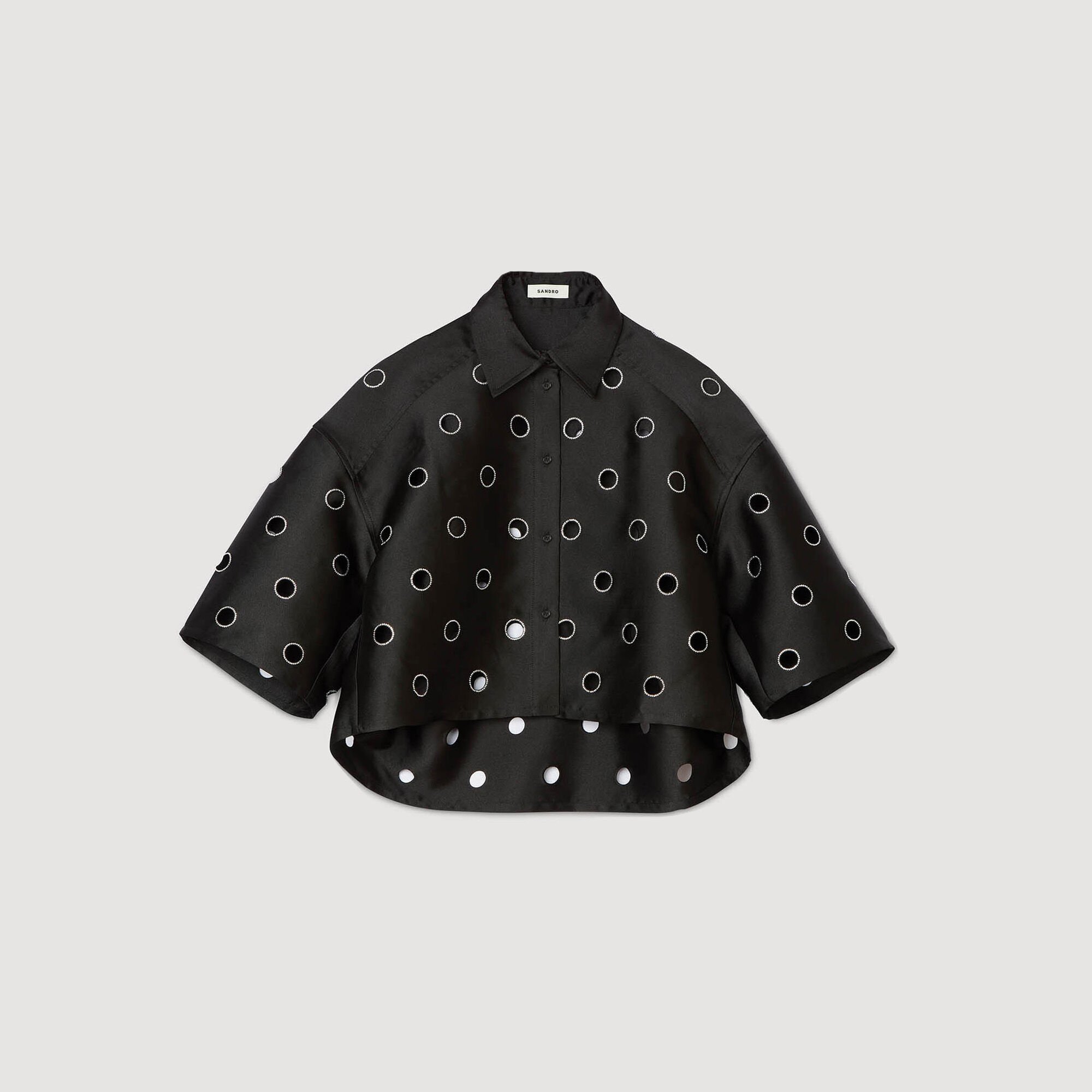 Oversized shirt with rhinestones holes