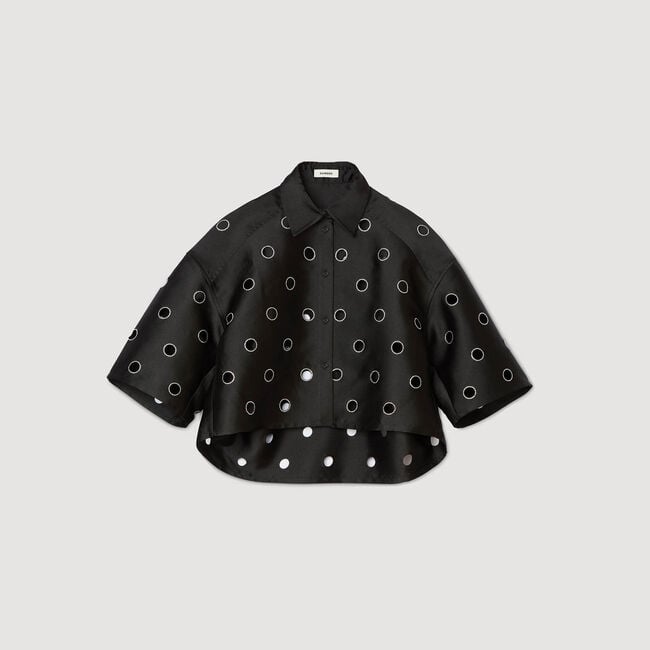 Oversized shirt with rhinestones holes