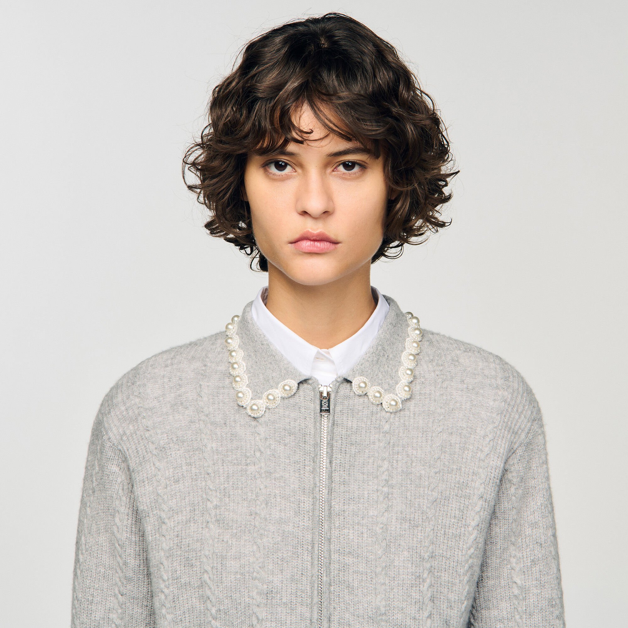 Cardigan with beaded collar