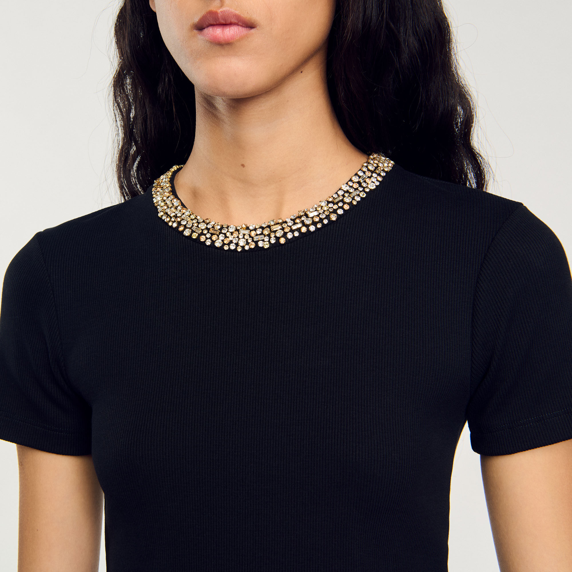 T-shirt with rhinestone trim