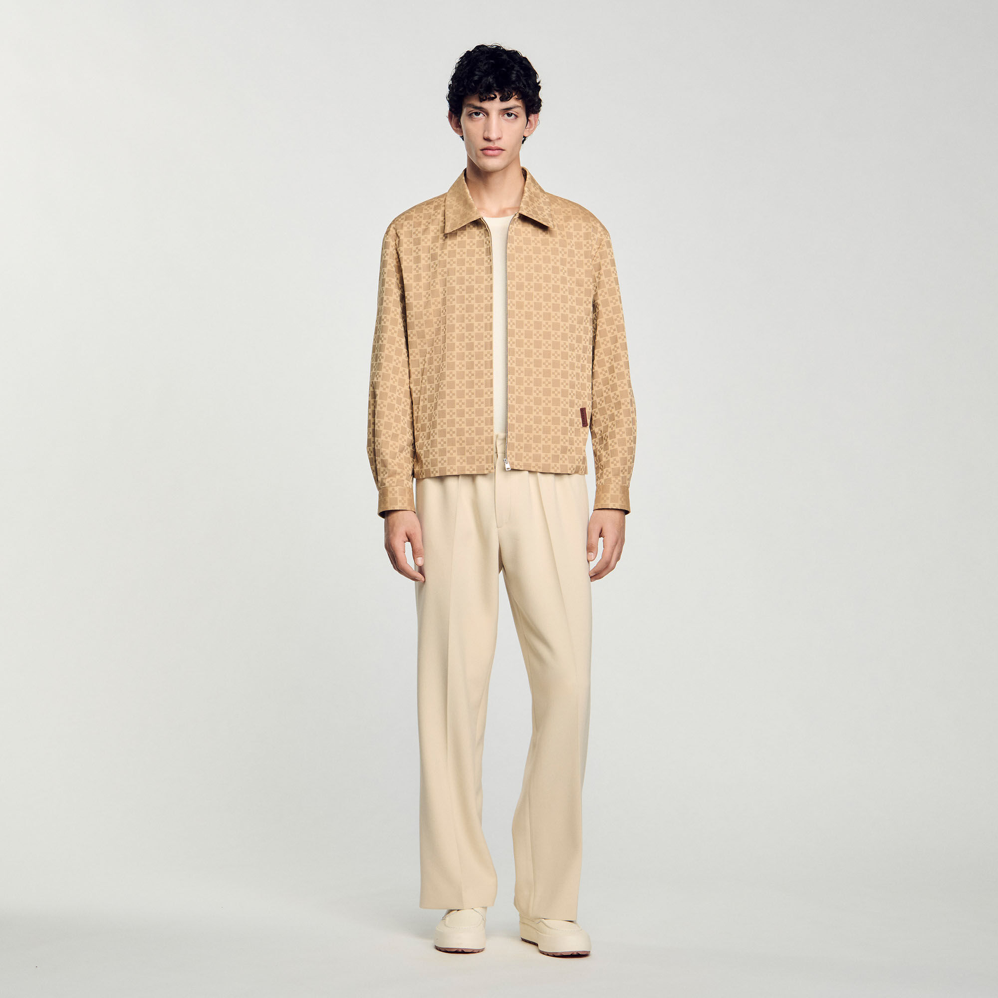 Square Cross zip-up jacket white / beige for Men | Sandro Paris
