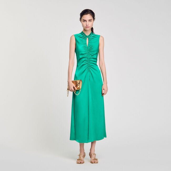 Draped satin-effect dress