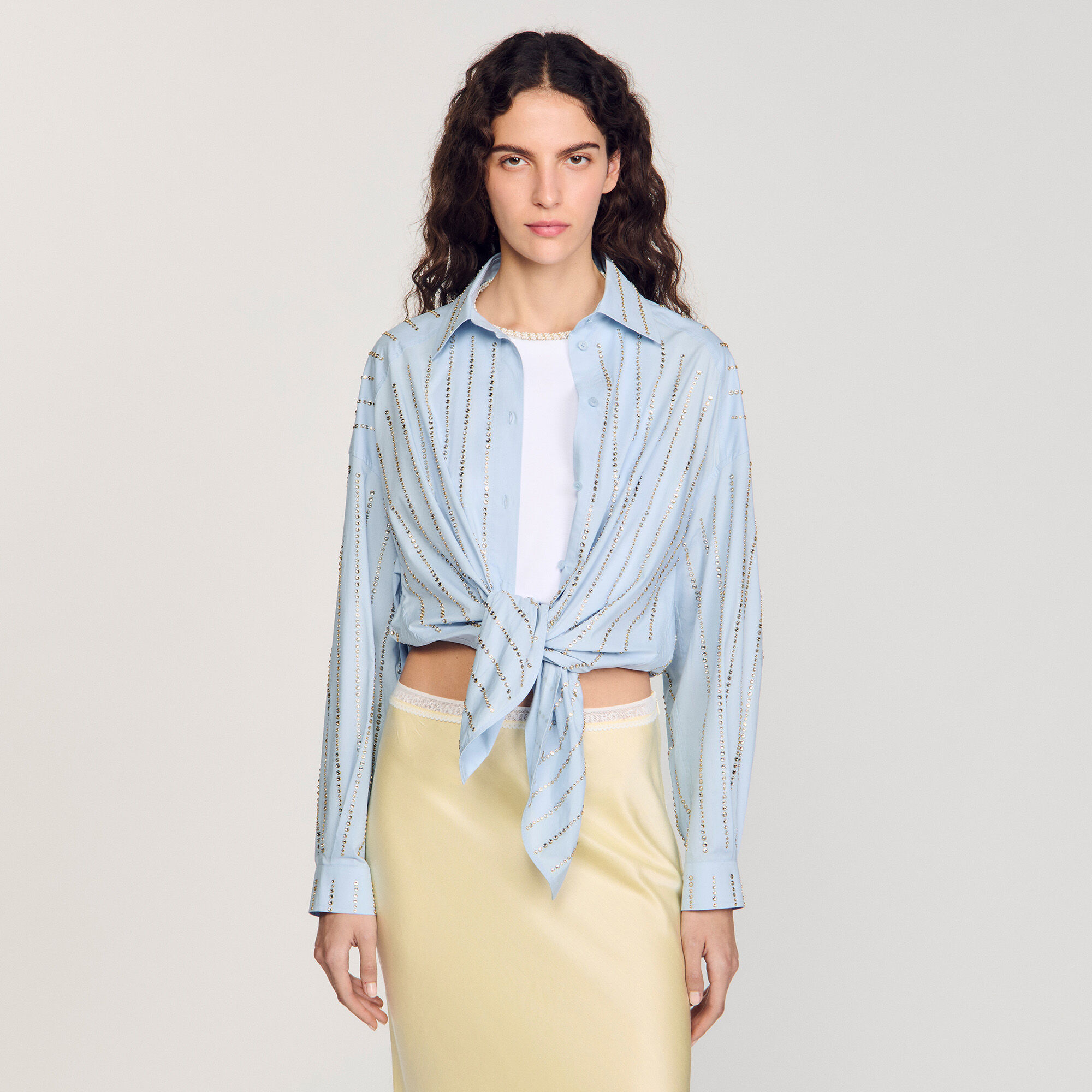 Rhinestone shirt blue For Women | Sandro Paris