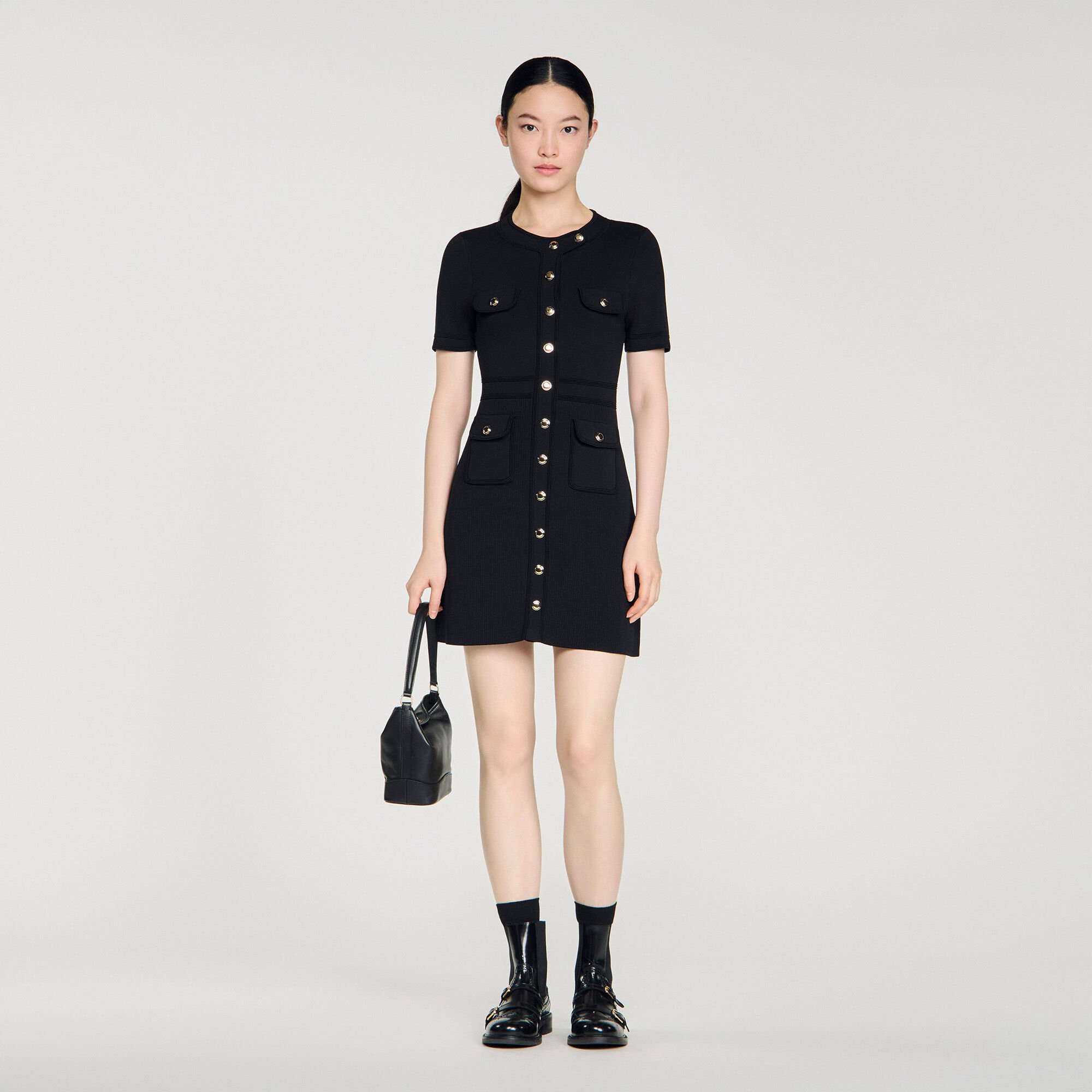 Button-up knit mini dress