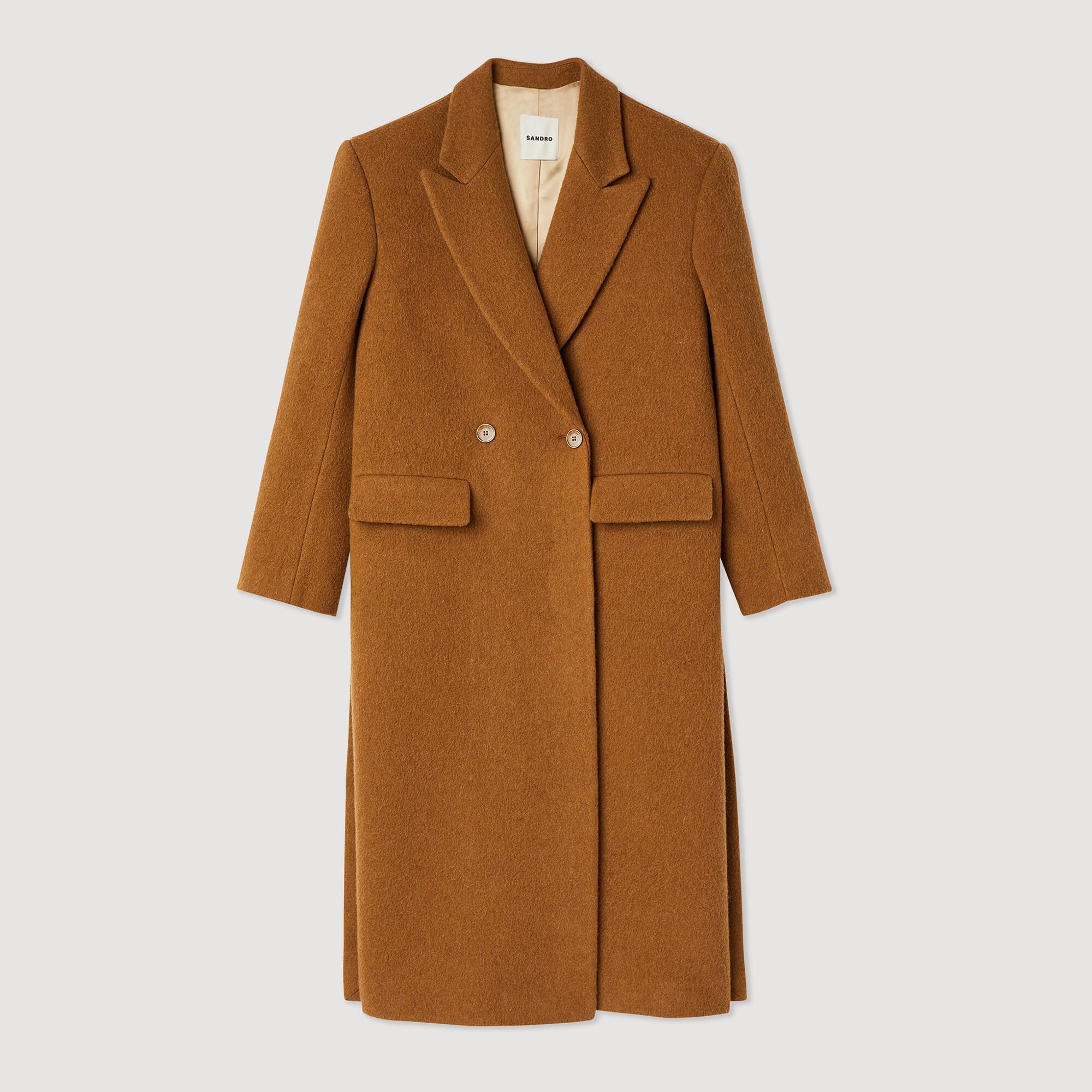 Straight-cut brushed wool coat