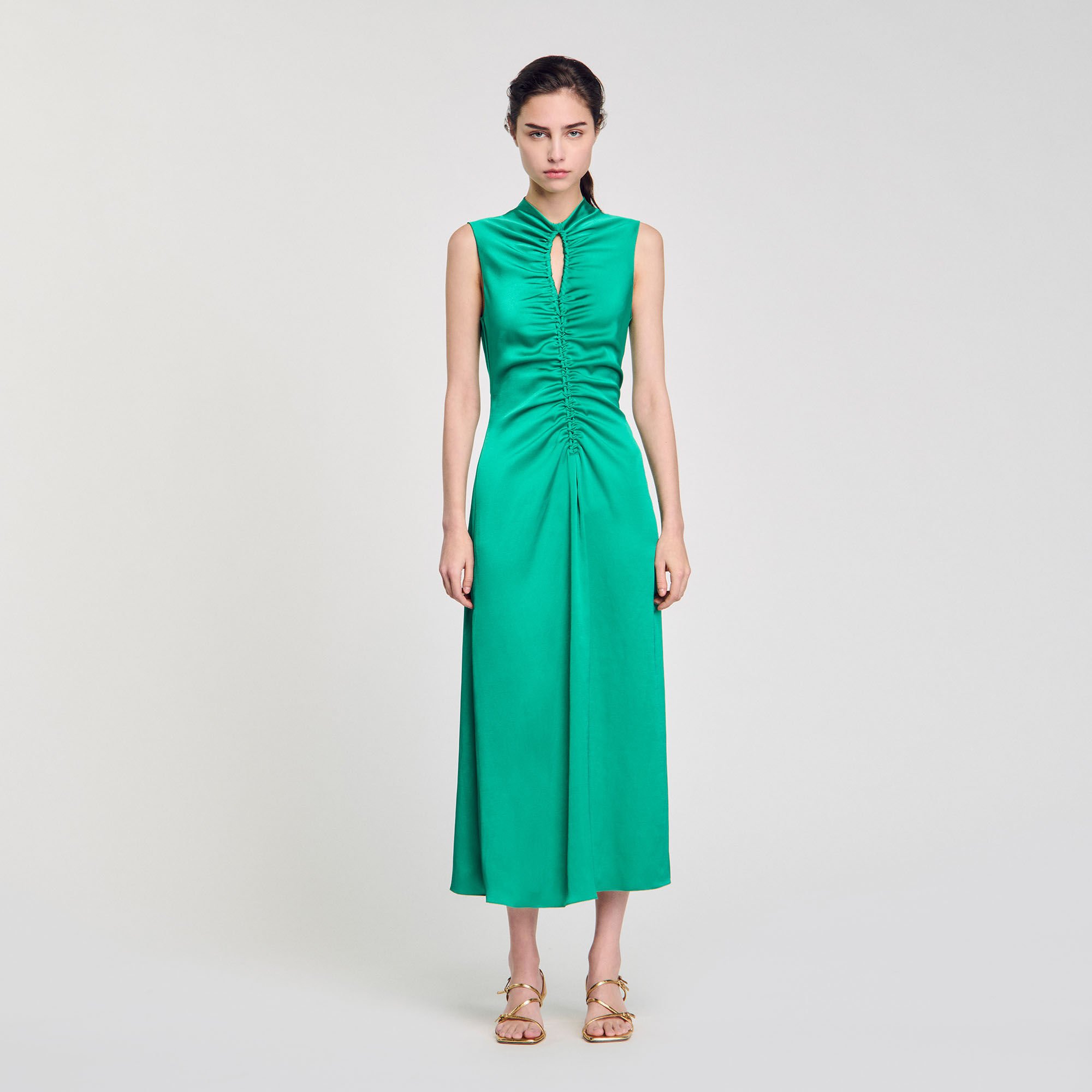 Draped satin-effect dress