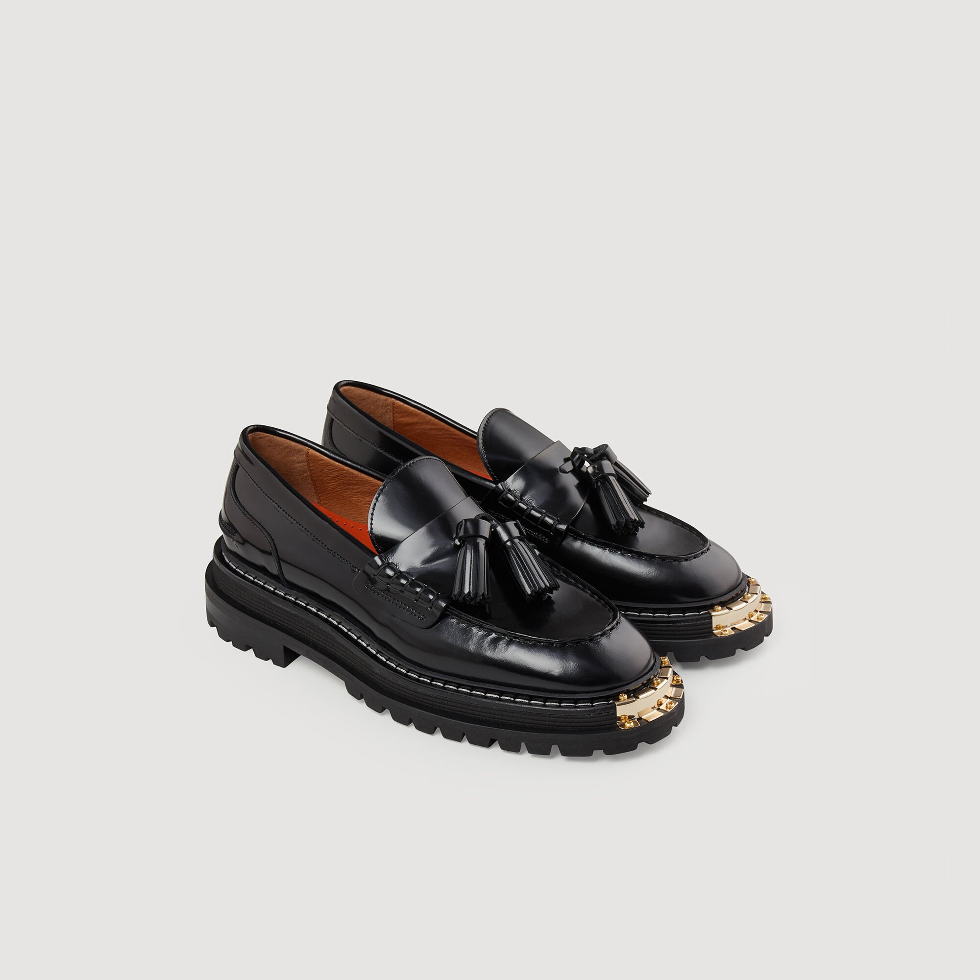 Thick-soled leather loafers