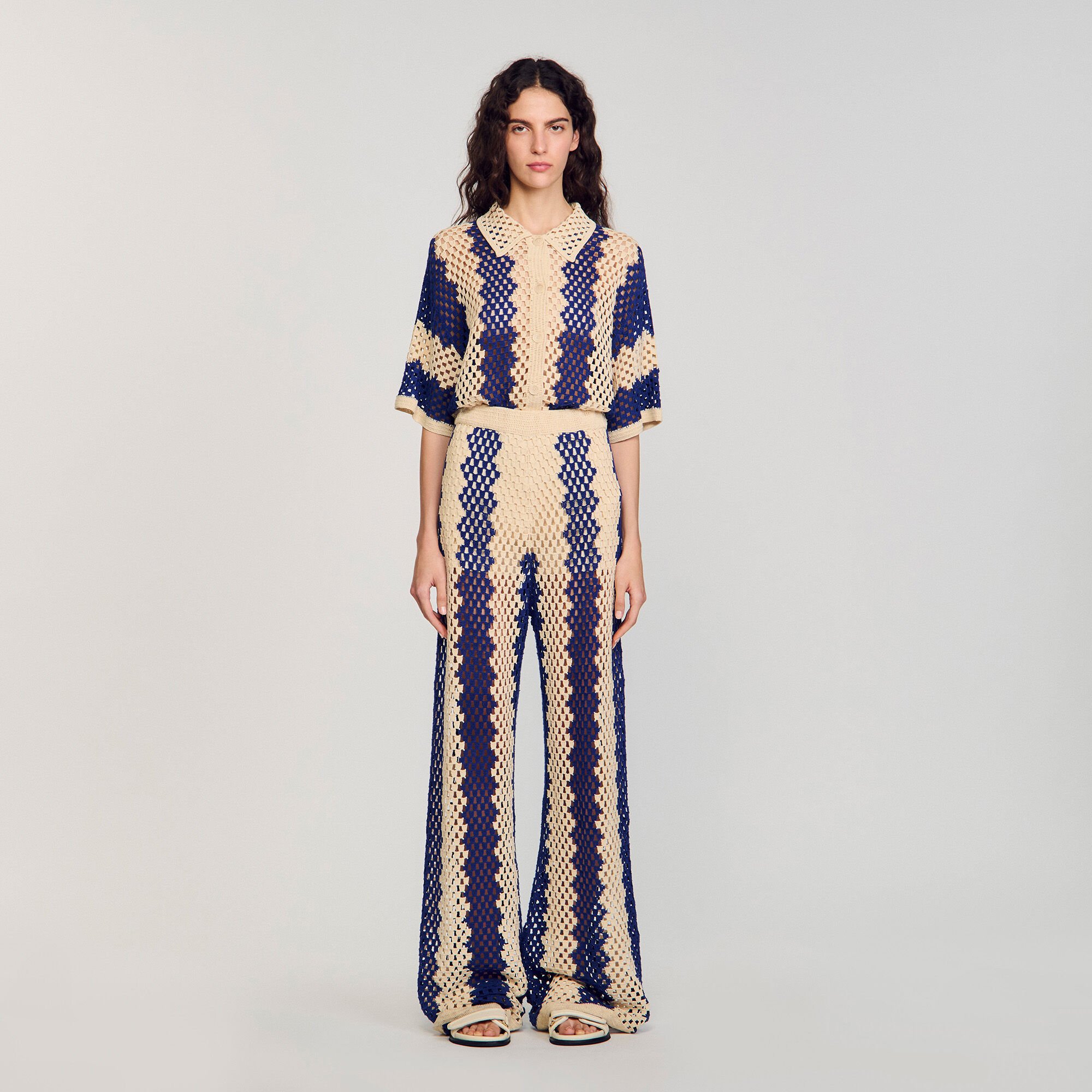 Two-tone open weave pants