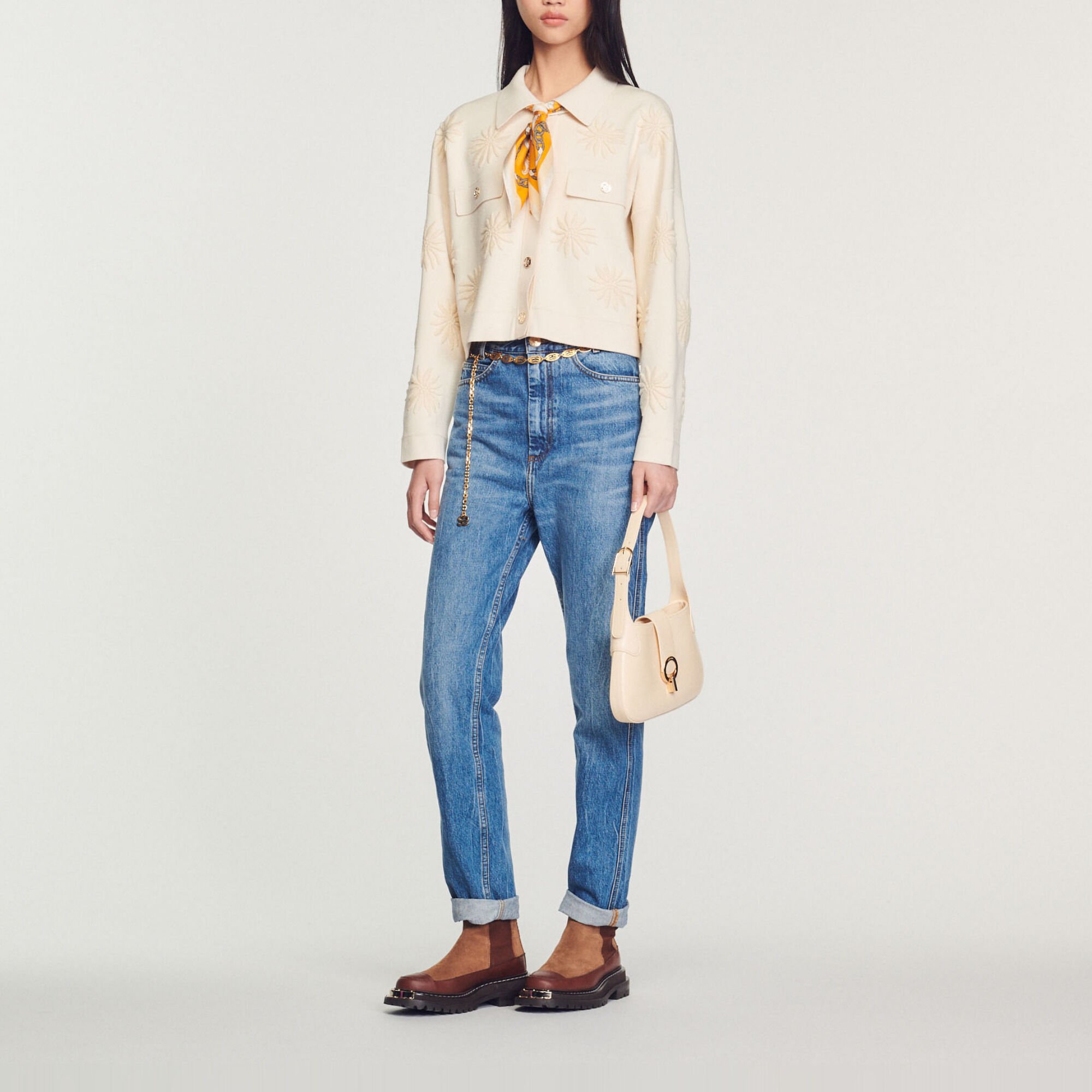 Embroidered knit coatigan