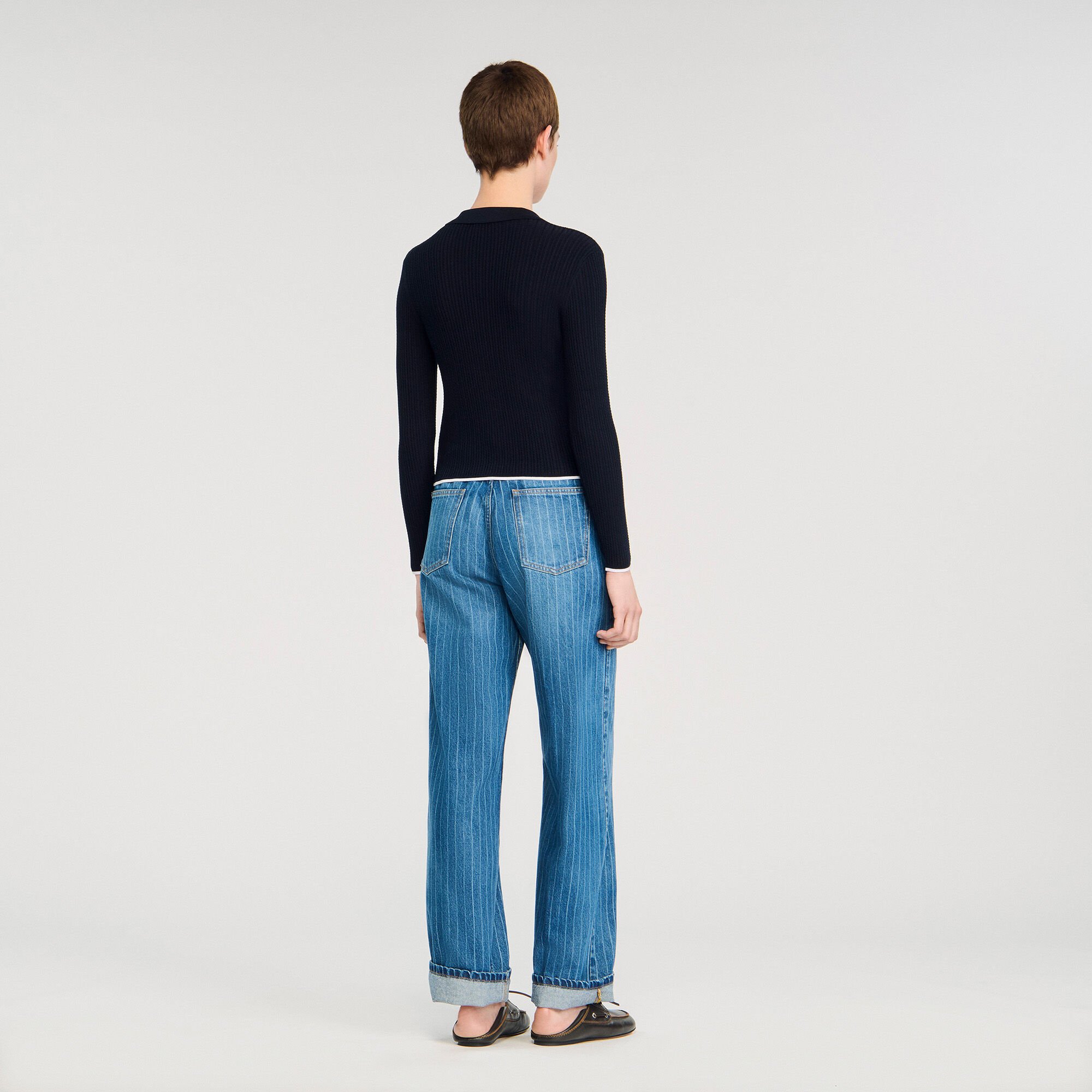 Cropped polo collar cardigan