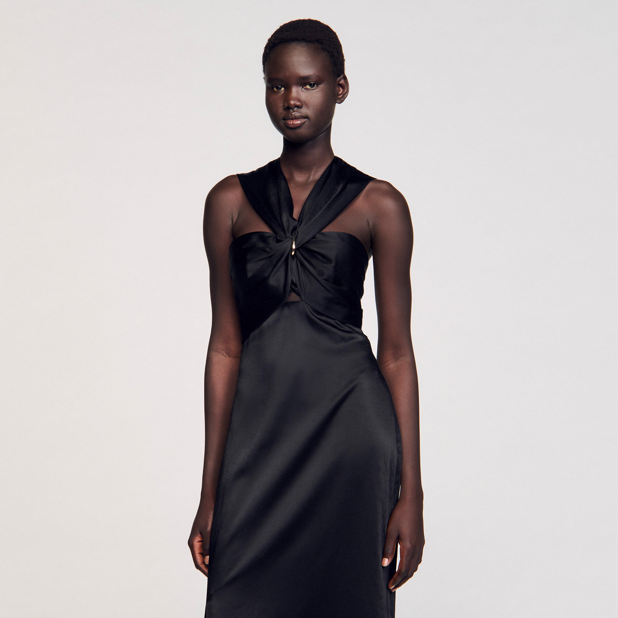 Slit satin-effect maxi dress
