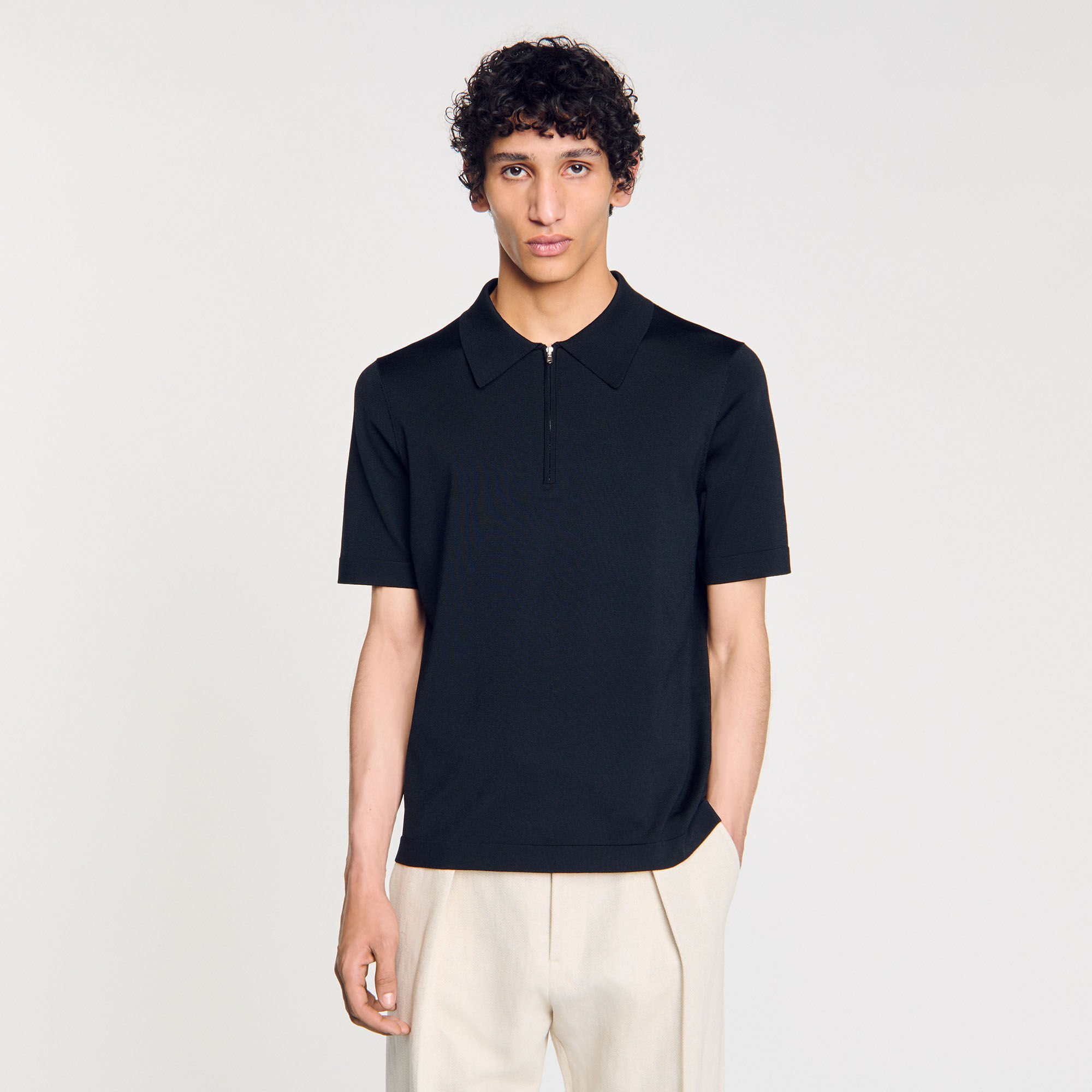Knitted polo shirt with zip collar