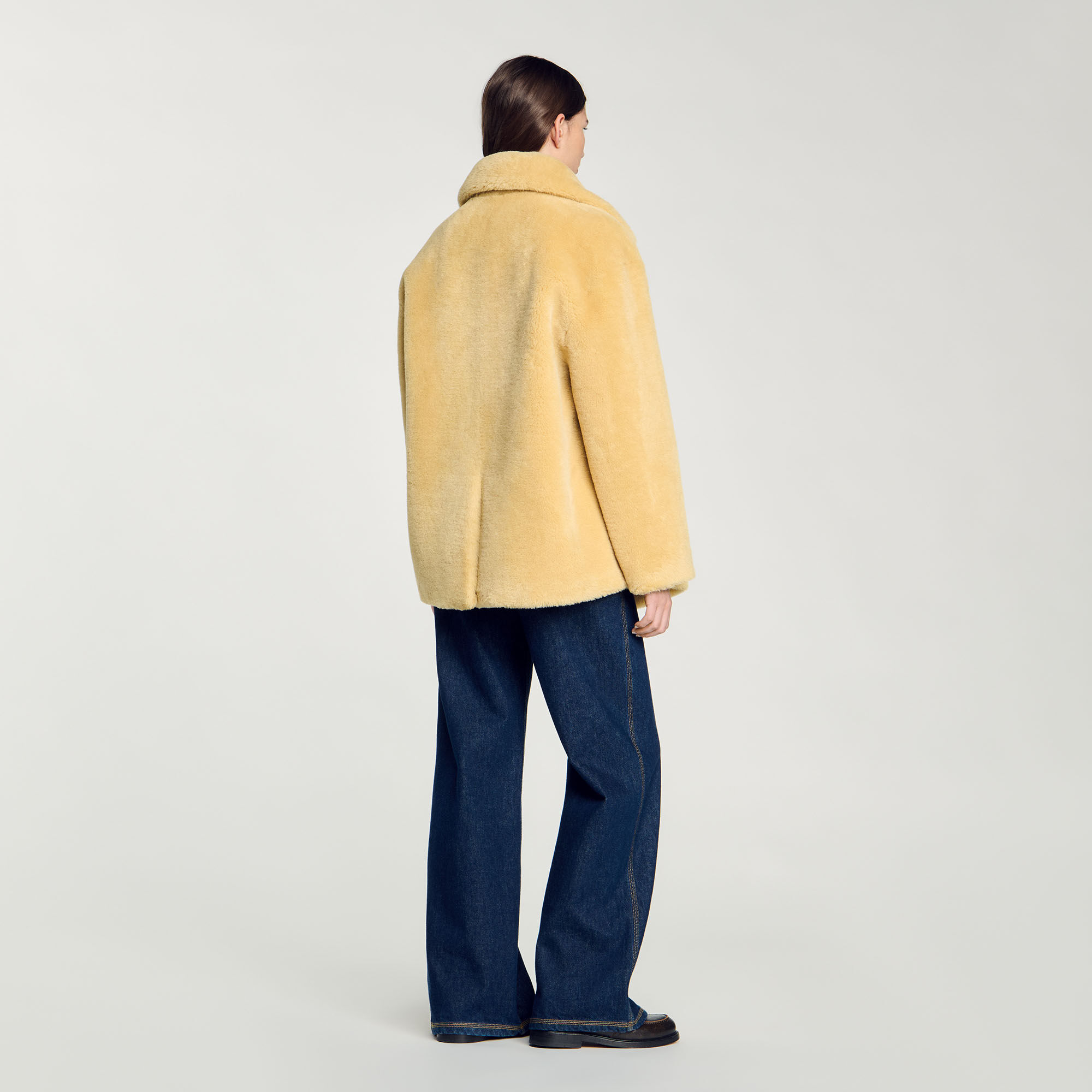 Faux fur coat white / beige For Women | Sandro Paris