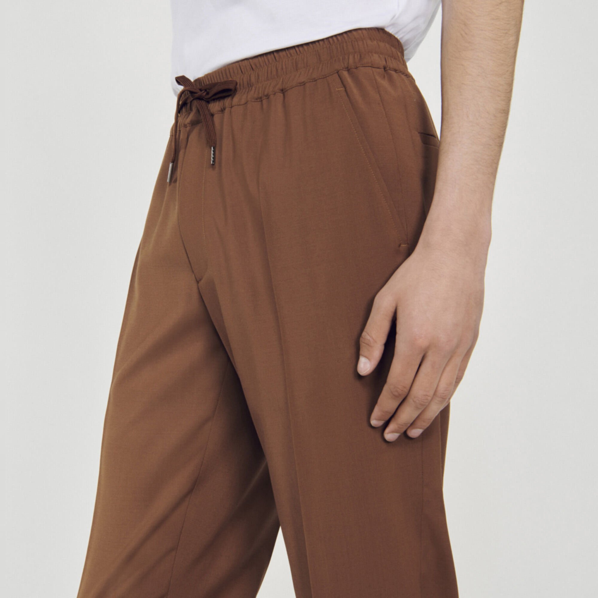 Elasticated straight-leg trousers