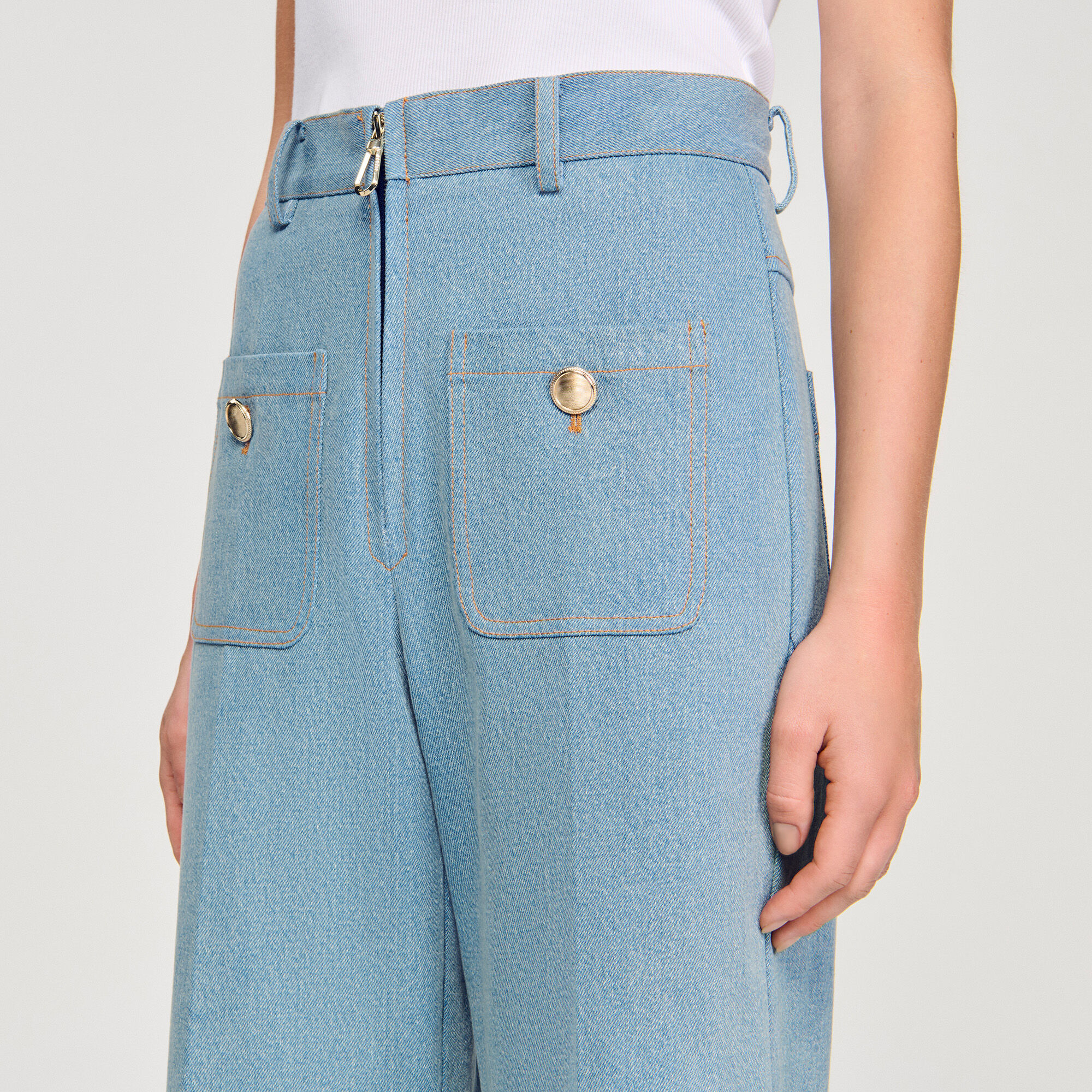 Faded high-rise wide-leg jeans blue For Women | Sandro Paris