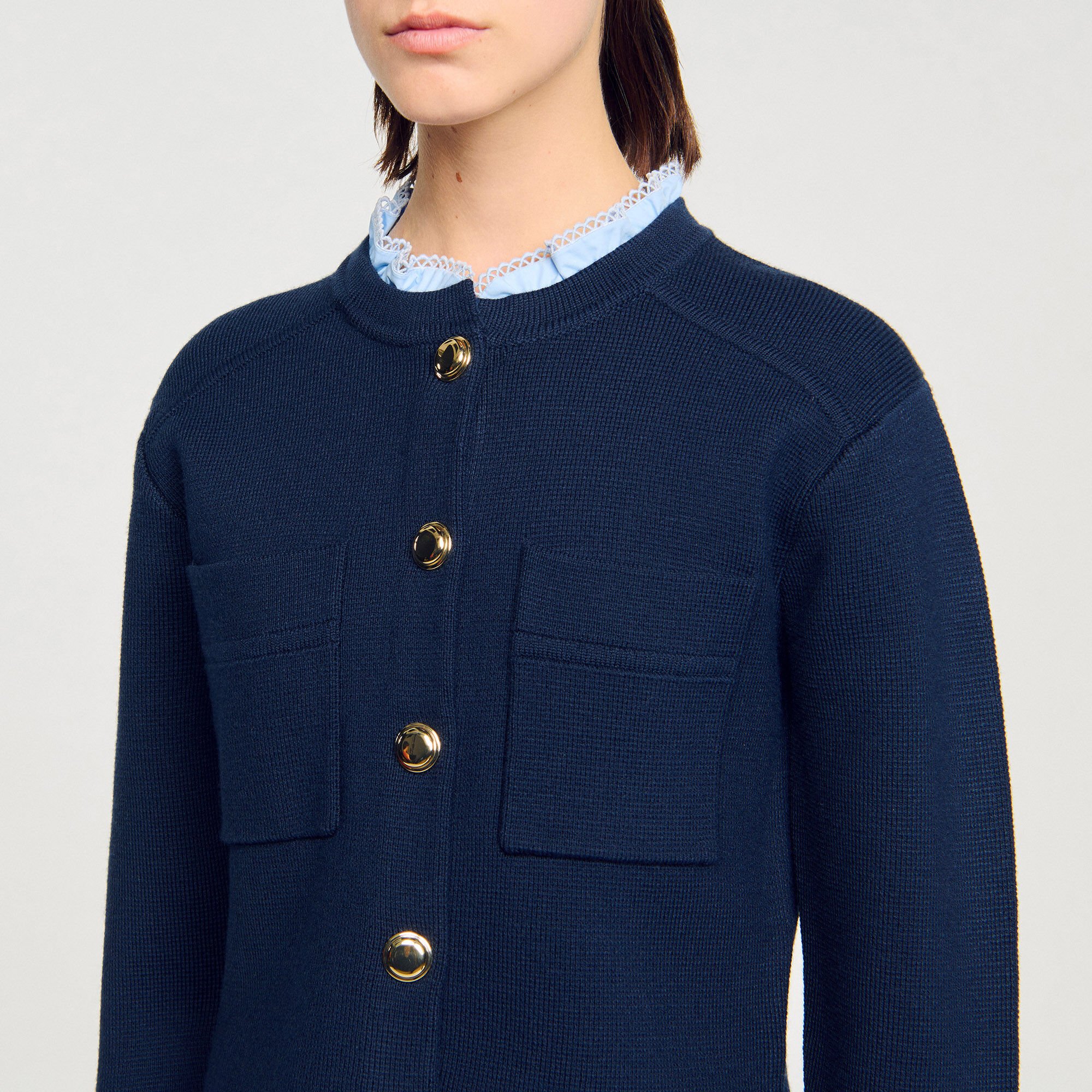 Cardigan with ruffle collar