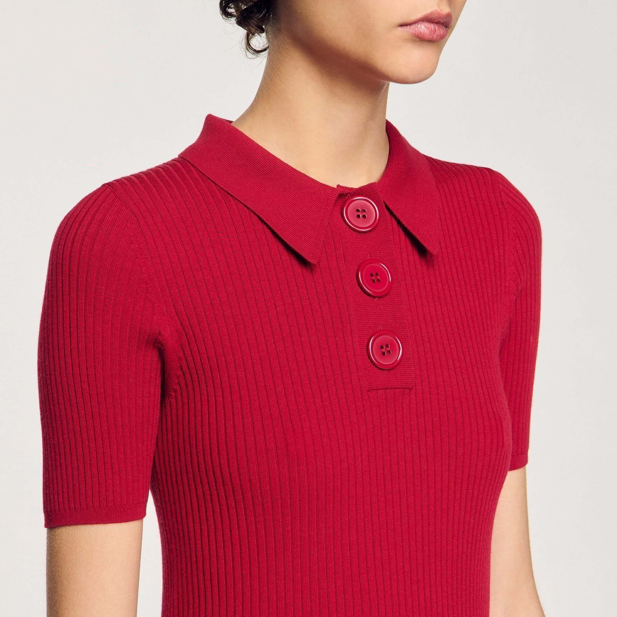 Rib knit polo shirt