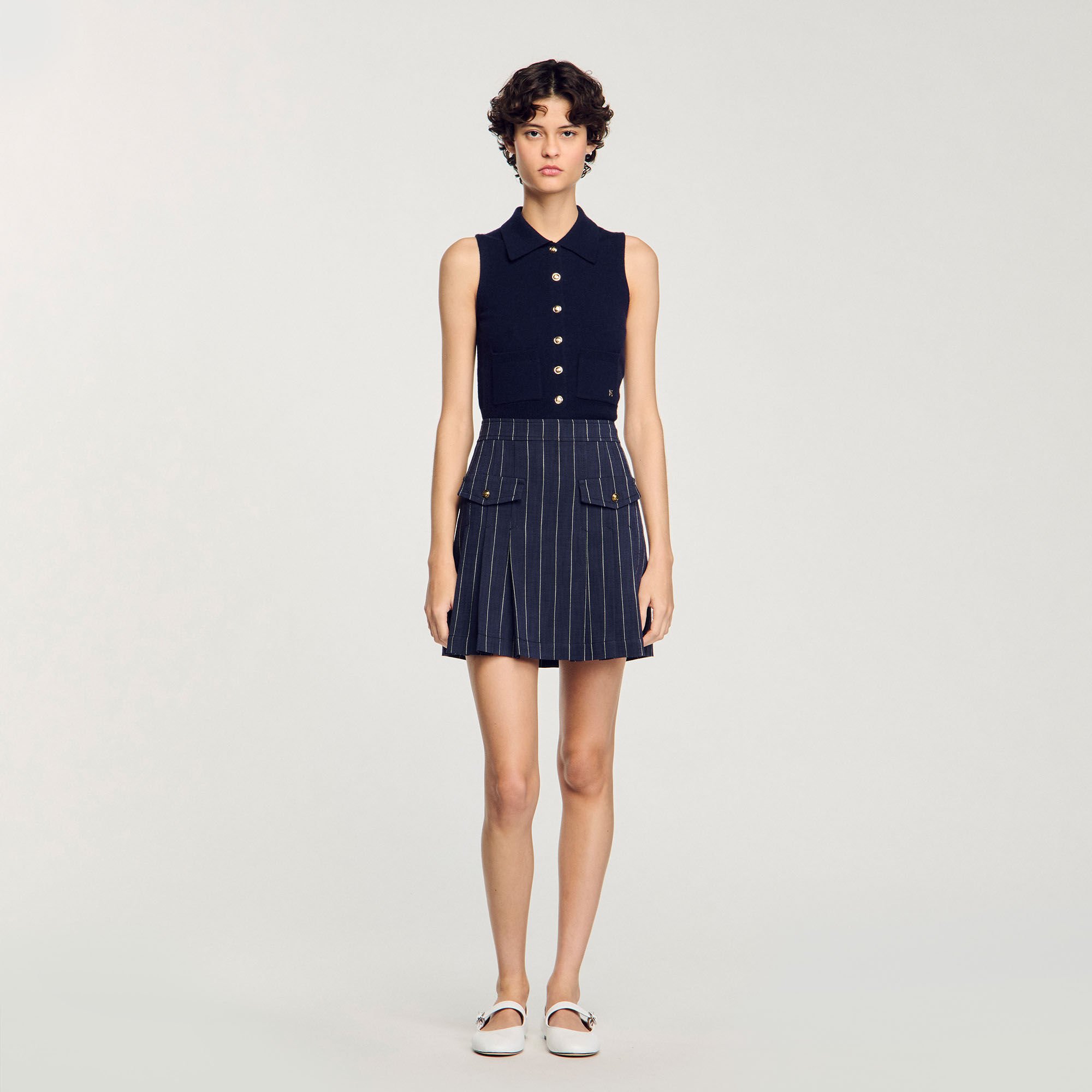 Mini striped pleated skirt