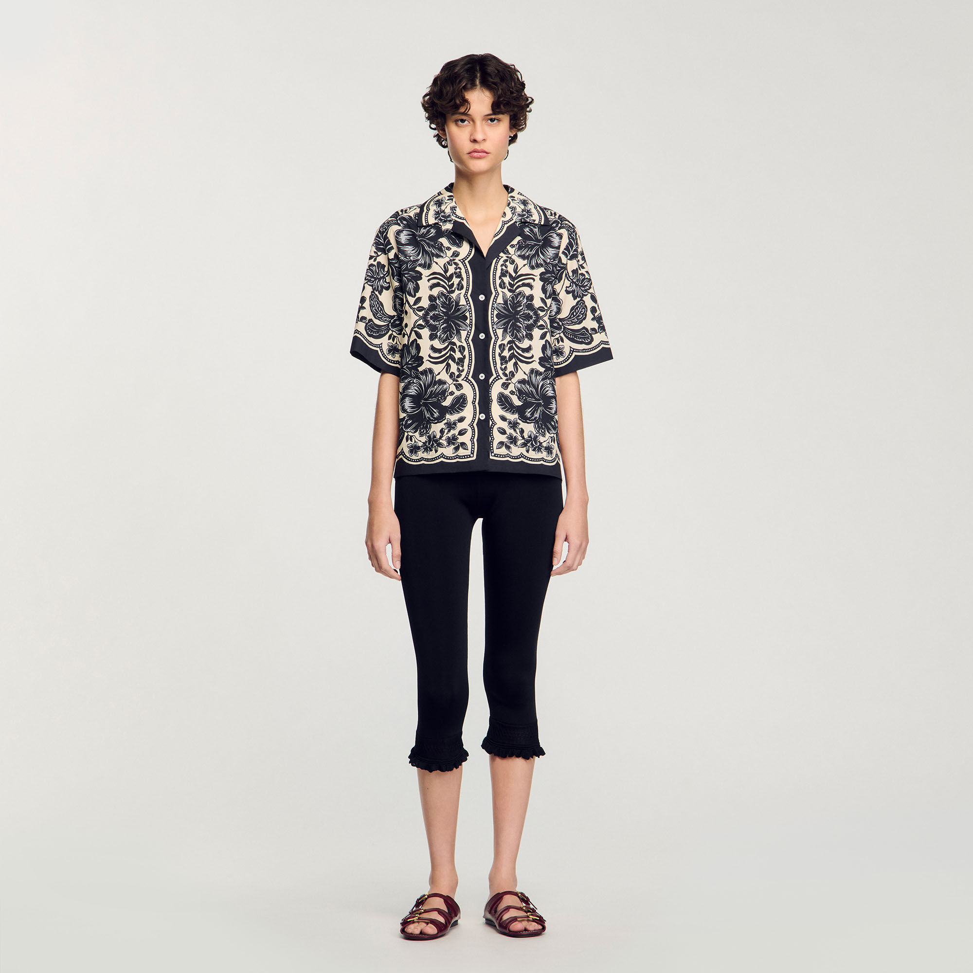デニム★ツイード★シャツワンピース★ SANDRO Floral motif shirt white / beige For Women | Sandro Paris