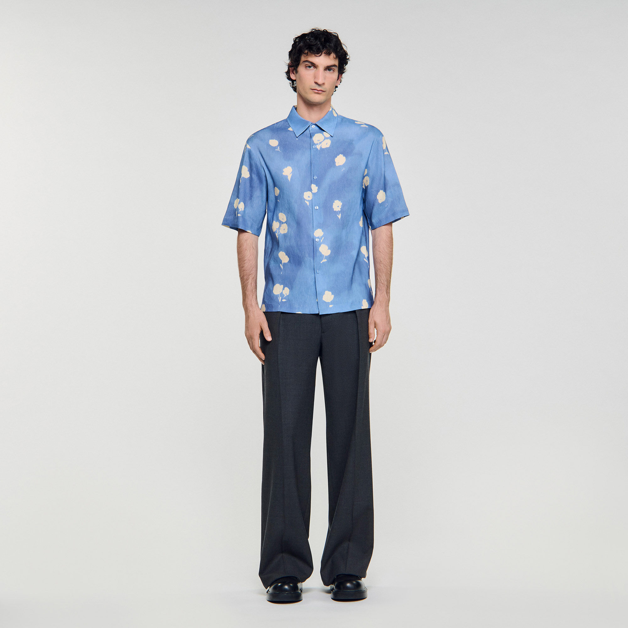 Abstract Floral Shirt in Blue Office for Men | Sandro Paris