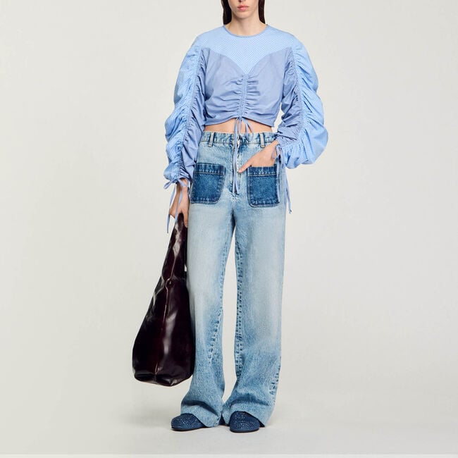 Patterned top with drawstrings