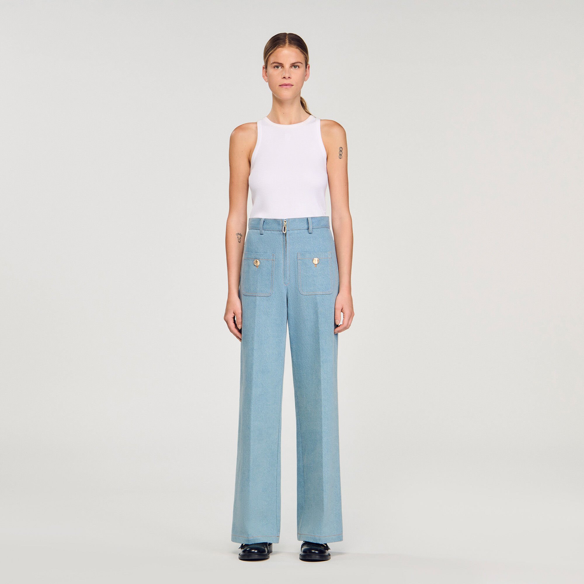 Faded high-rise wide-leg jeans blue For Women | Sandro Paris