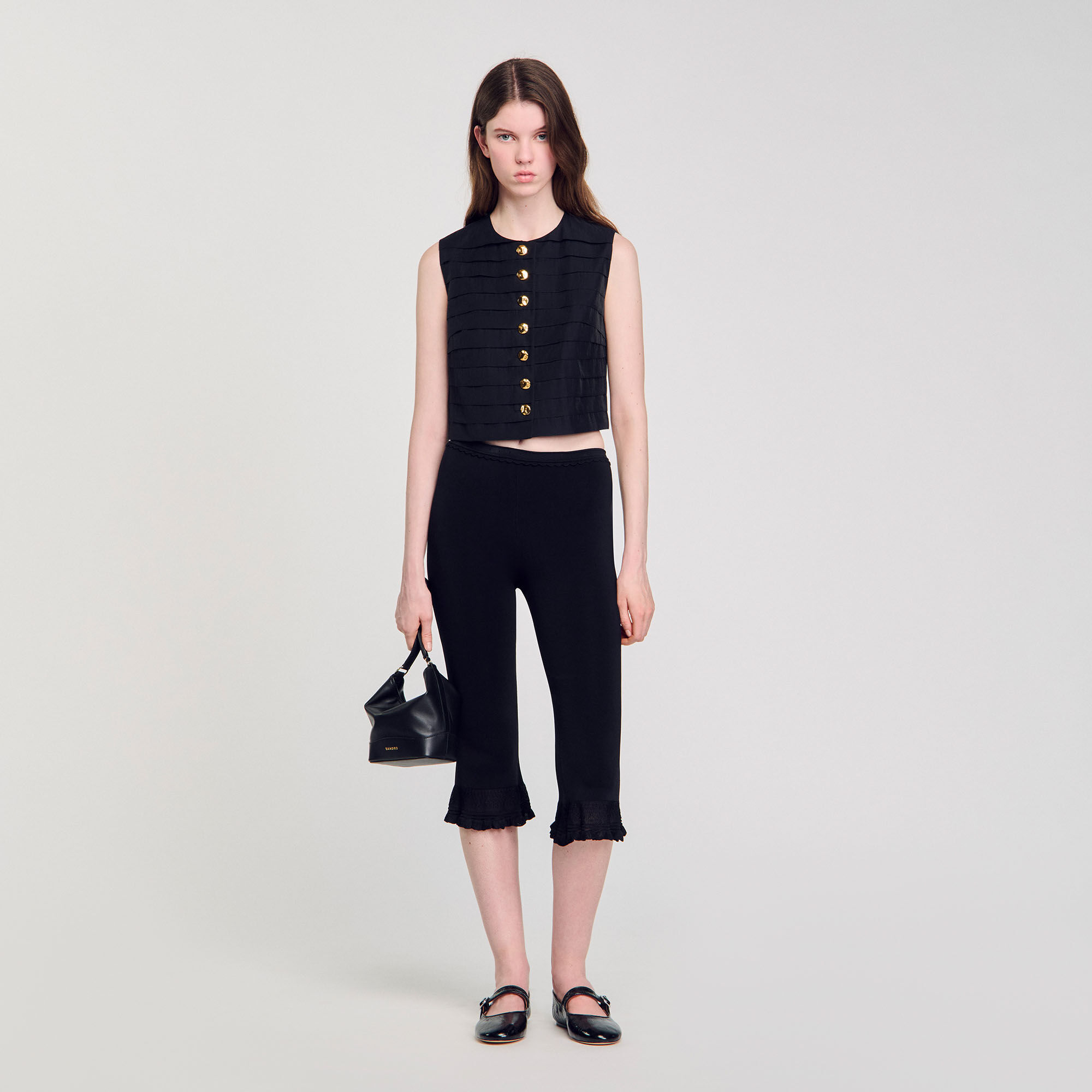 Rhinestone cropped shirt black / gray For Women | Sandro Paris
