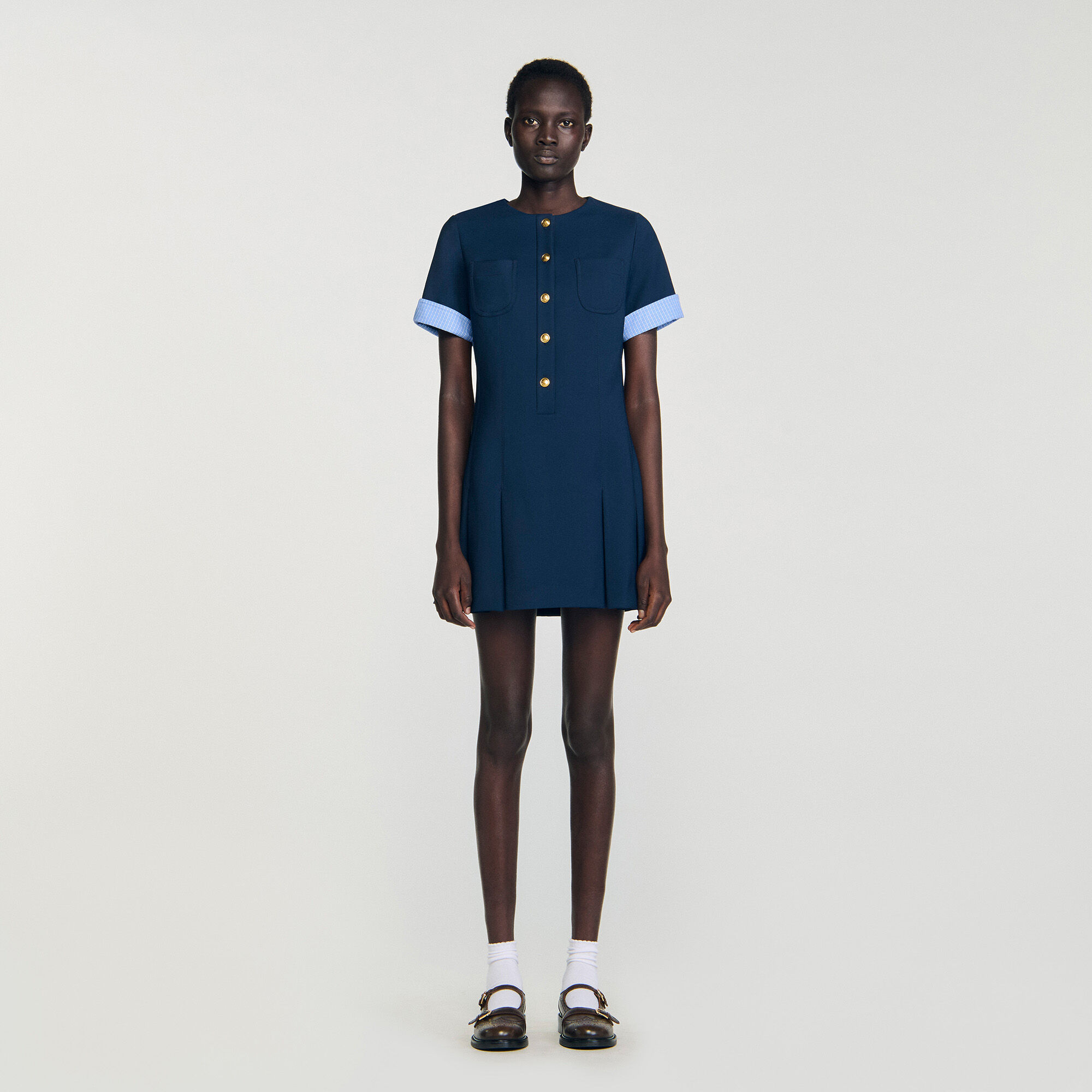 Mini pleated dress blue For Women | Sandro Paris
