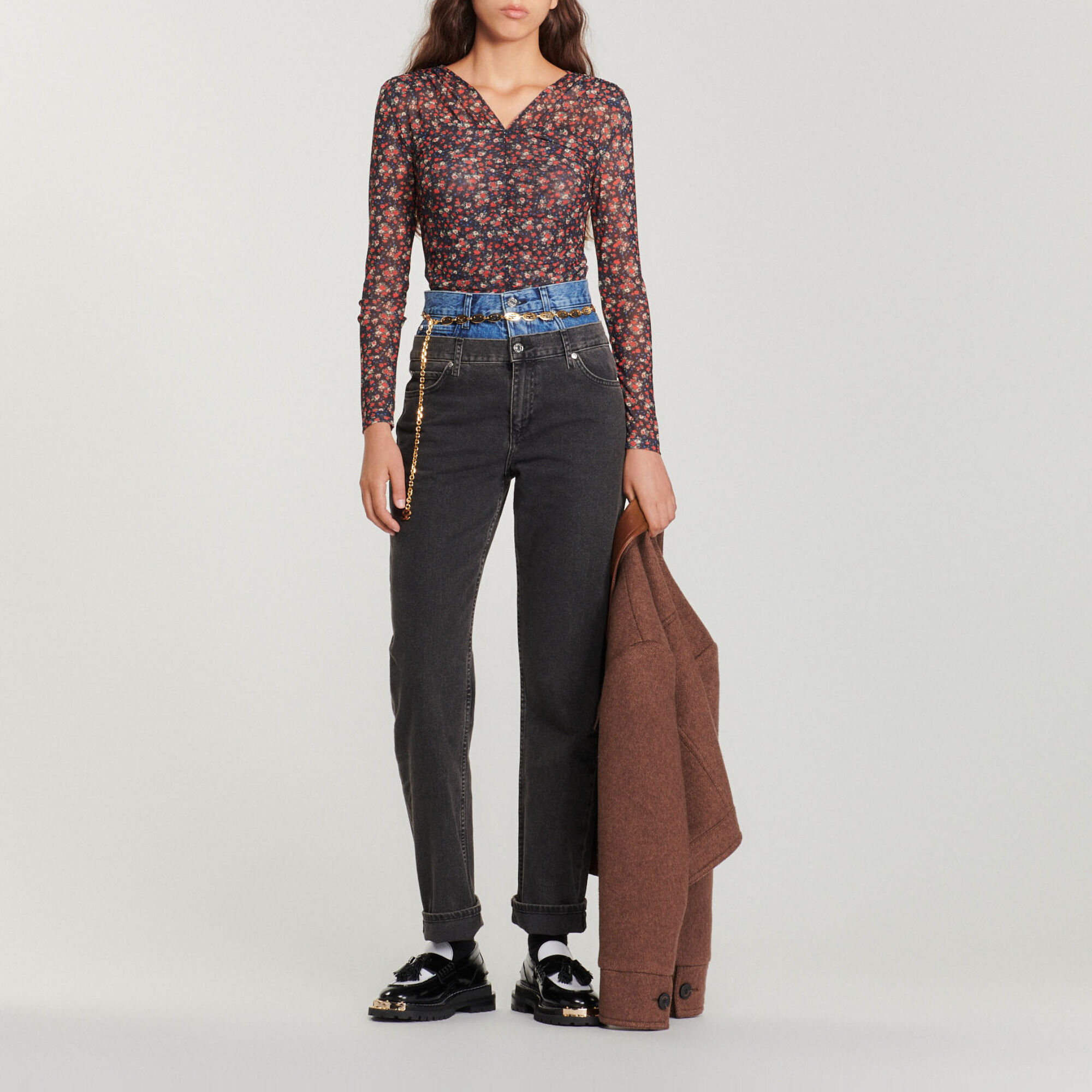 ÉPINE PARIS tulle wool blouse nuance black | épine