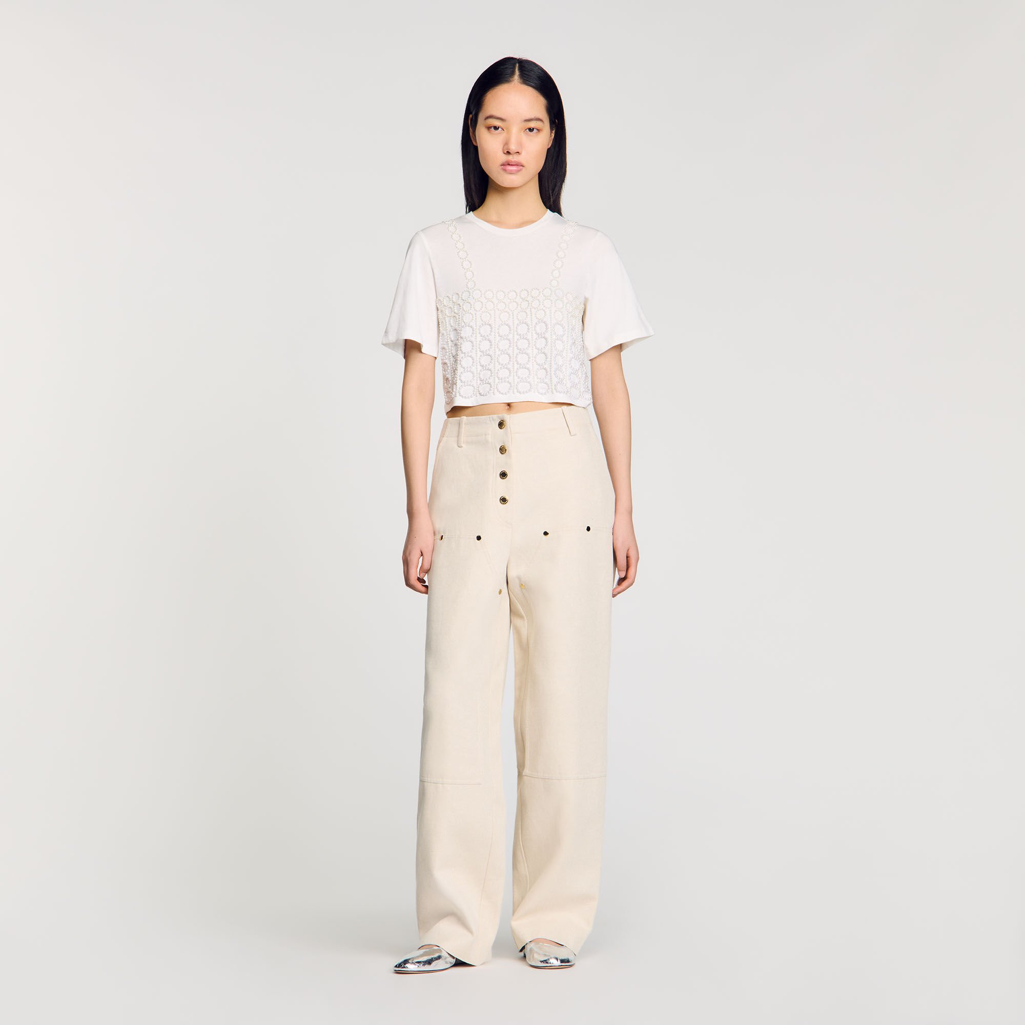 Beaded cropped T-shirt