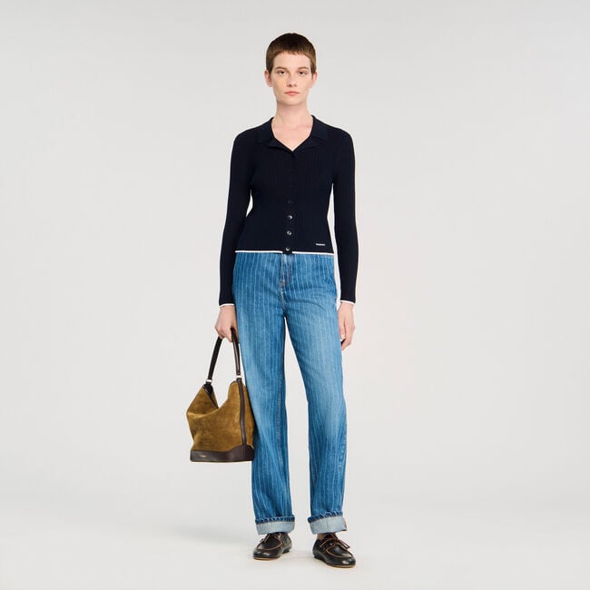 Cropped polo collar cardigan