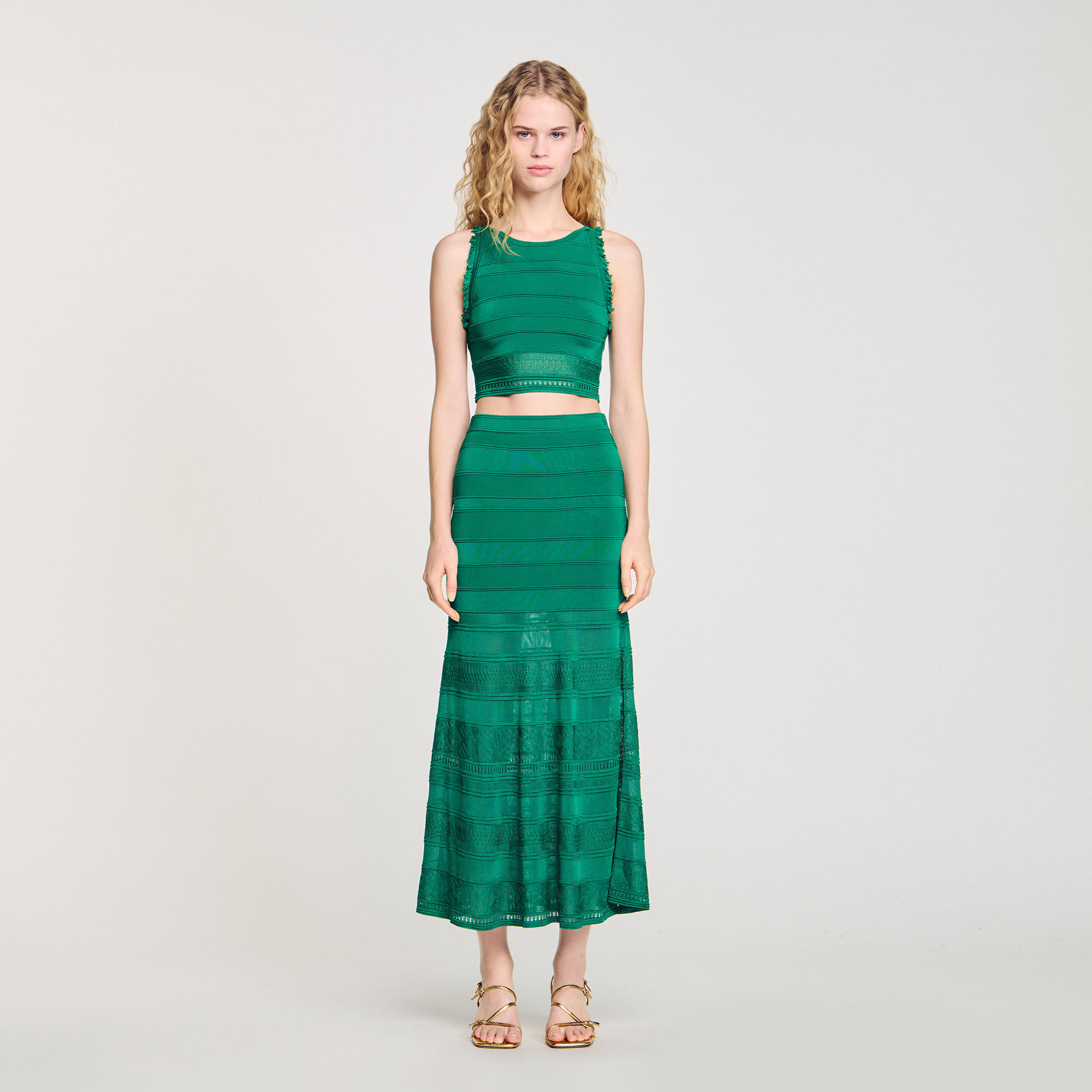 Maxi decorative knit skirt green For Women | Sandro Paris