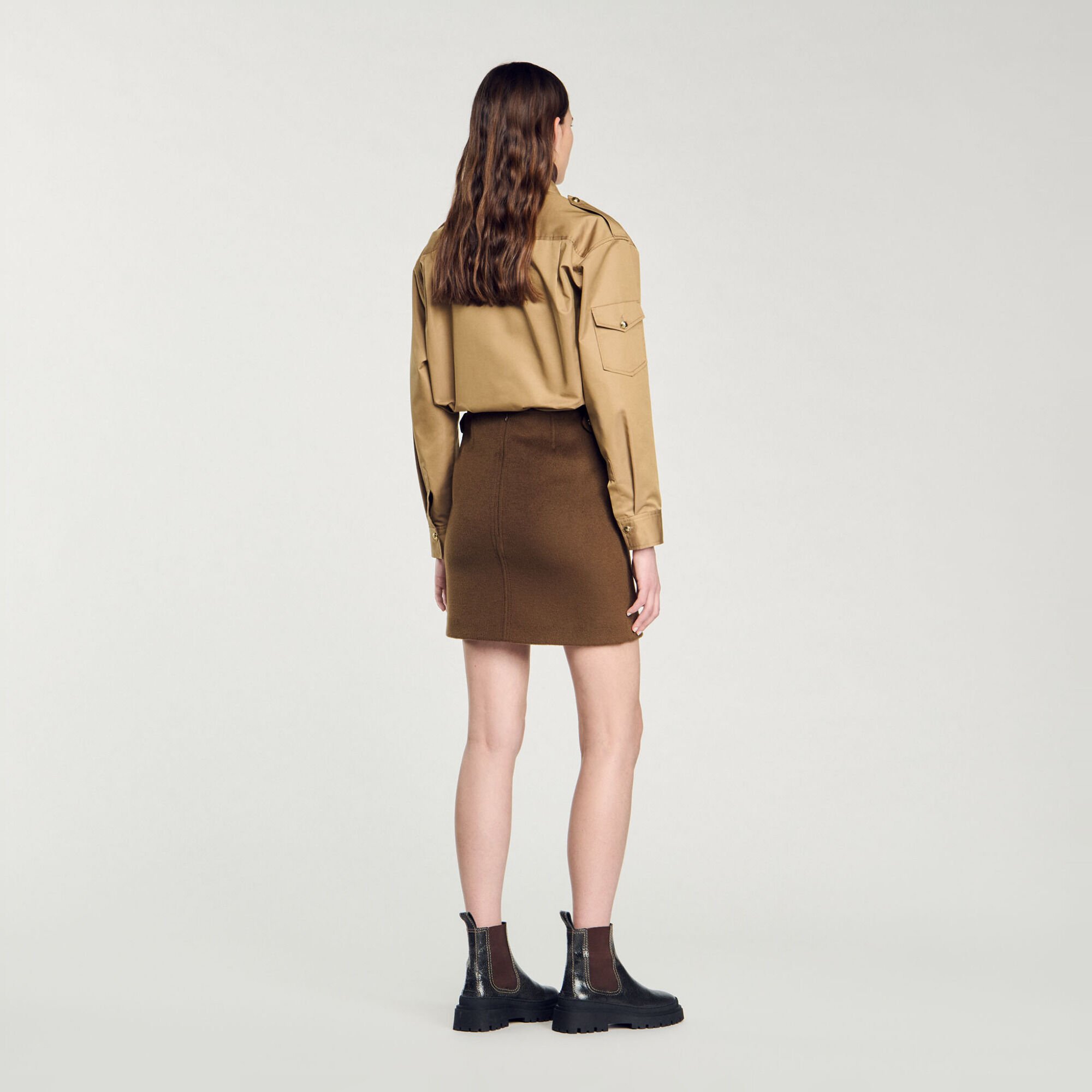 Double-faced short wool skirt